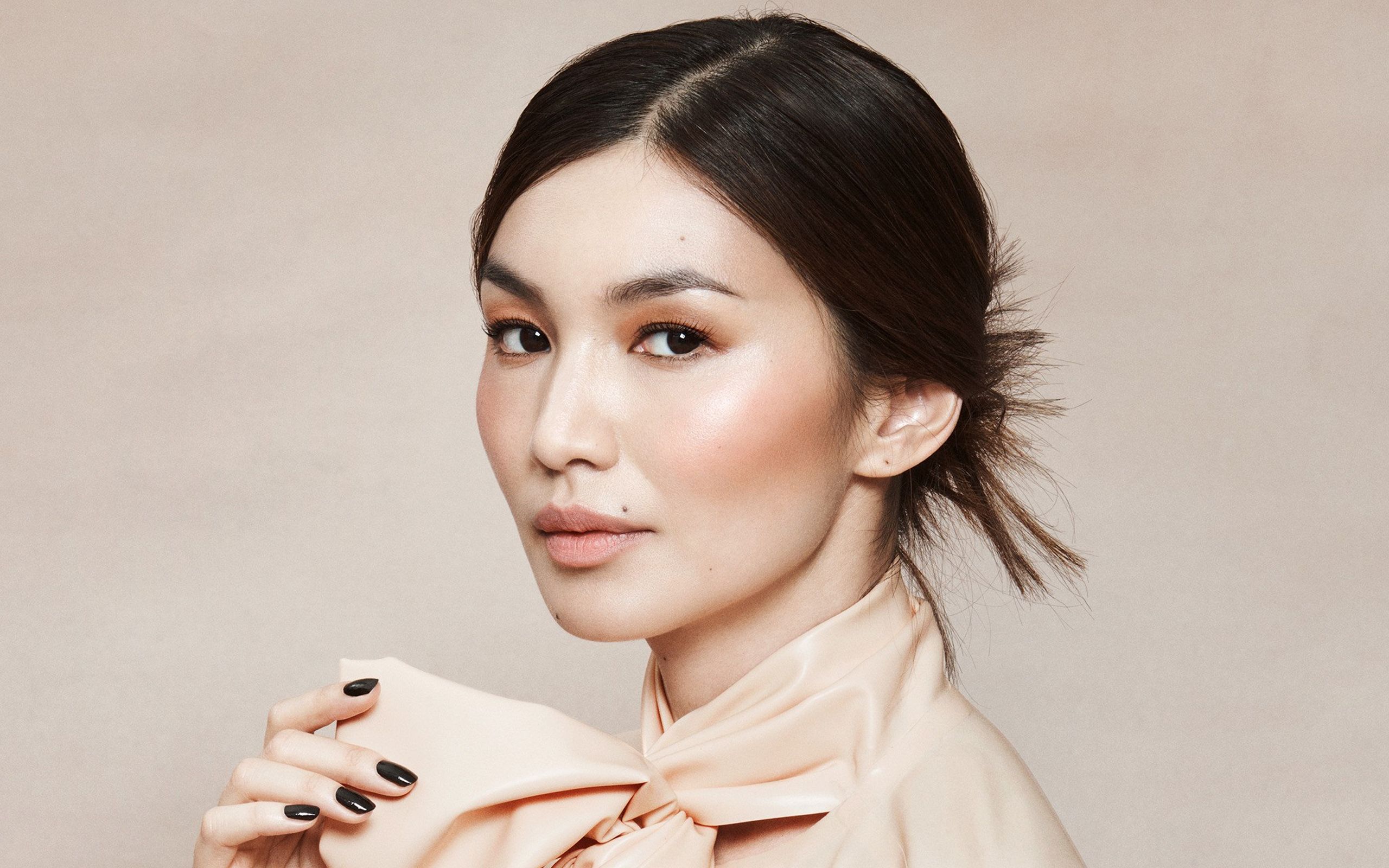 2560x1600 Download wallpaper Gemma Chan, portrait, english actress, photohoot, beige dress, popular actress for desktop with resolution 2560x1600. High Quality HD picture wallpaper