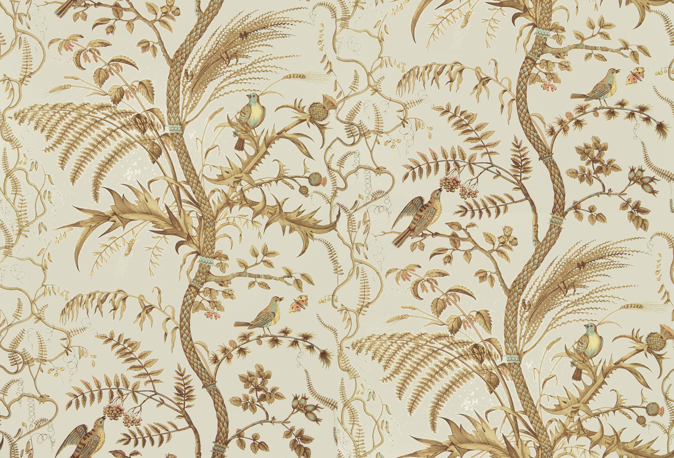 2836x1928 Brunschwig & Fils Bird And Thistle Beige Wallpaper