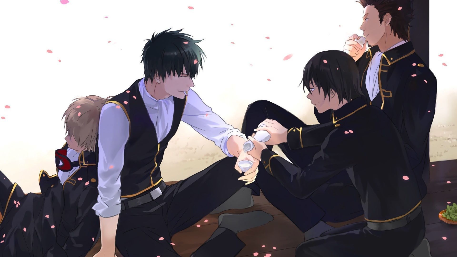 1920x1080 Desktop Wallpaper Kondou Isao, Okita Sougo, Yamazaki Sagaru, Hijikata Toushirou, Gintama, Fun, Party, Anime Boys Wallpaper, HD Image, Picture, Background, B4db93