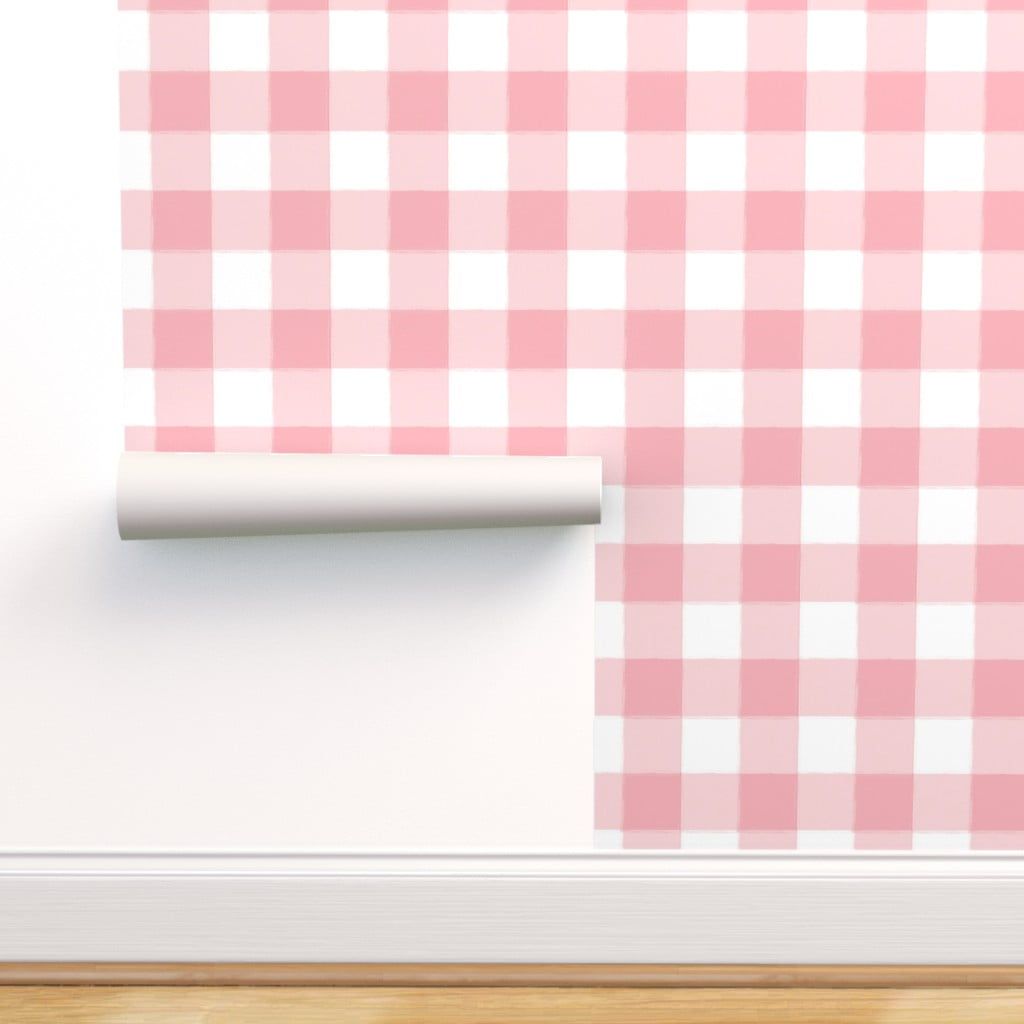 1024x1024 Commercial Grade Wallpaper 27ft x 2ft Pink Buffalo Check Plaid Picnic Gingham Watercolor Traditional Wallpaper