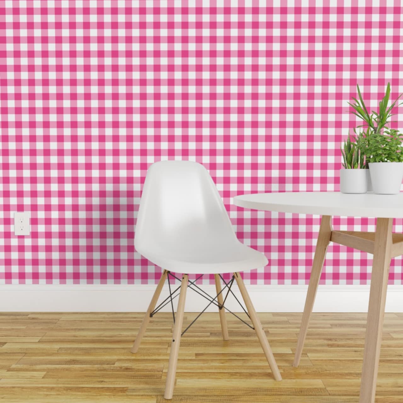 1280x1280 Pre Pasted Wallpaper 2FT Wide Fushia Gingham Pink Plaid Classic Cottagecore Custom Pre Pasted Wallpaper