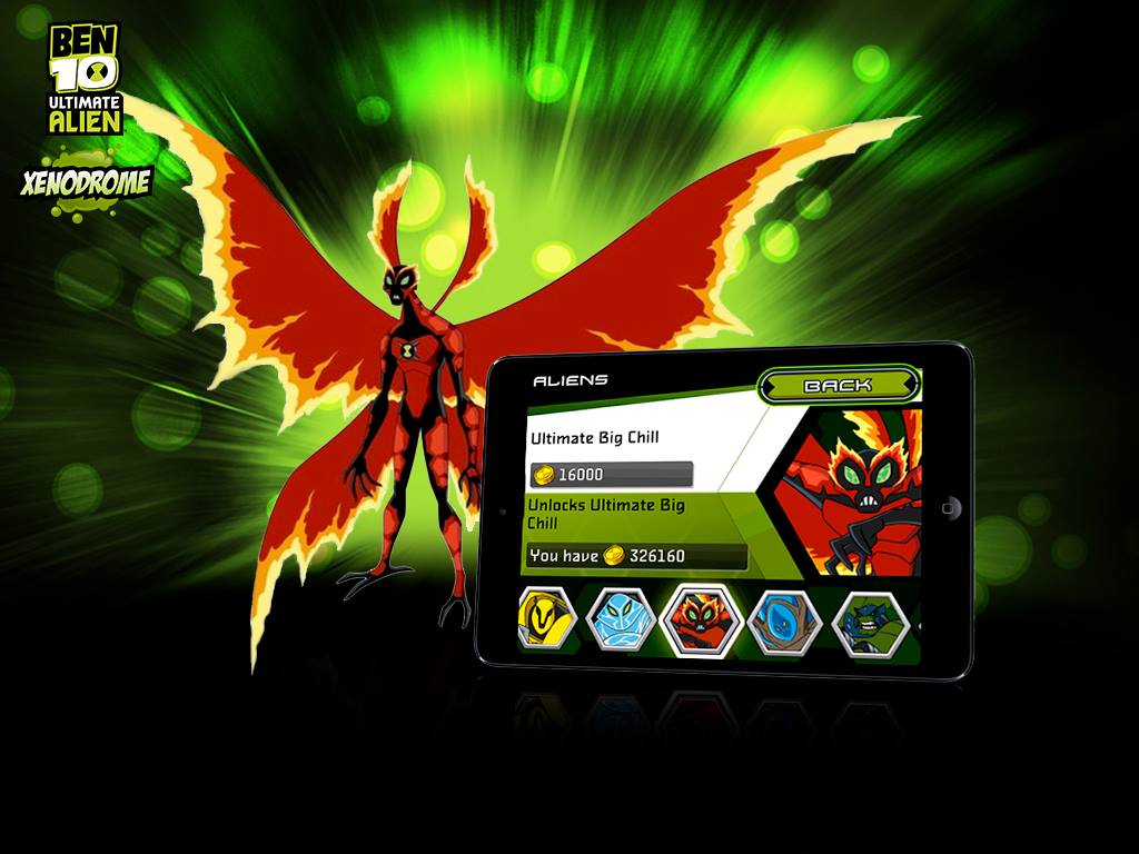 1024x768 Ben10 Xenodrome Big Chill can become intangible, manipulate ice, and fly! Download Now!