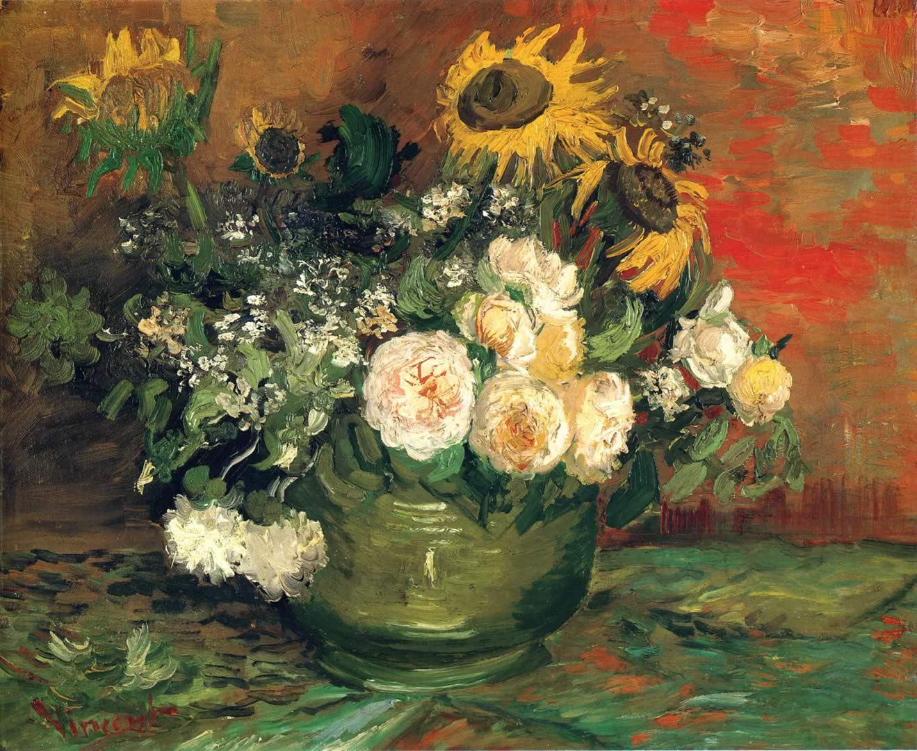 1319x1080 Vase Of Assorted Flowers 2 Van Gogh Wallpaper Image