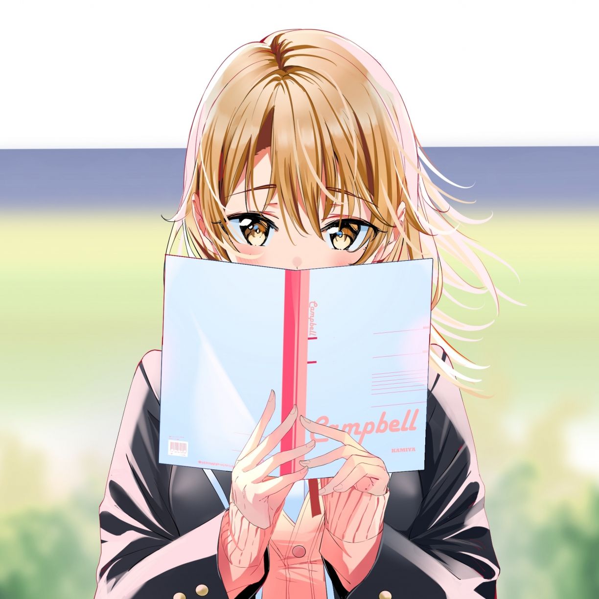 1224x1224 Wallpaper cute, anime girl, face behind book, original, art desktop wallpaper, HD image, picture, background, 46eba4