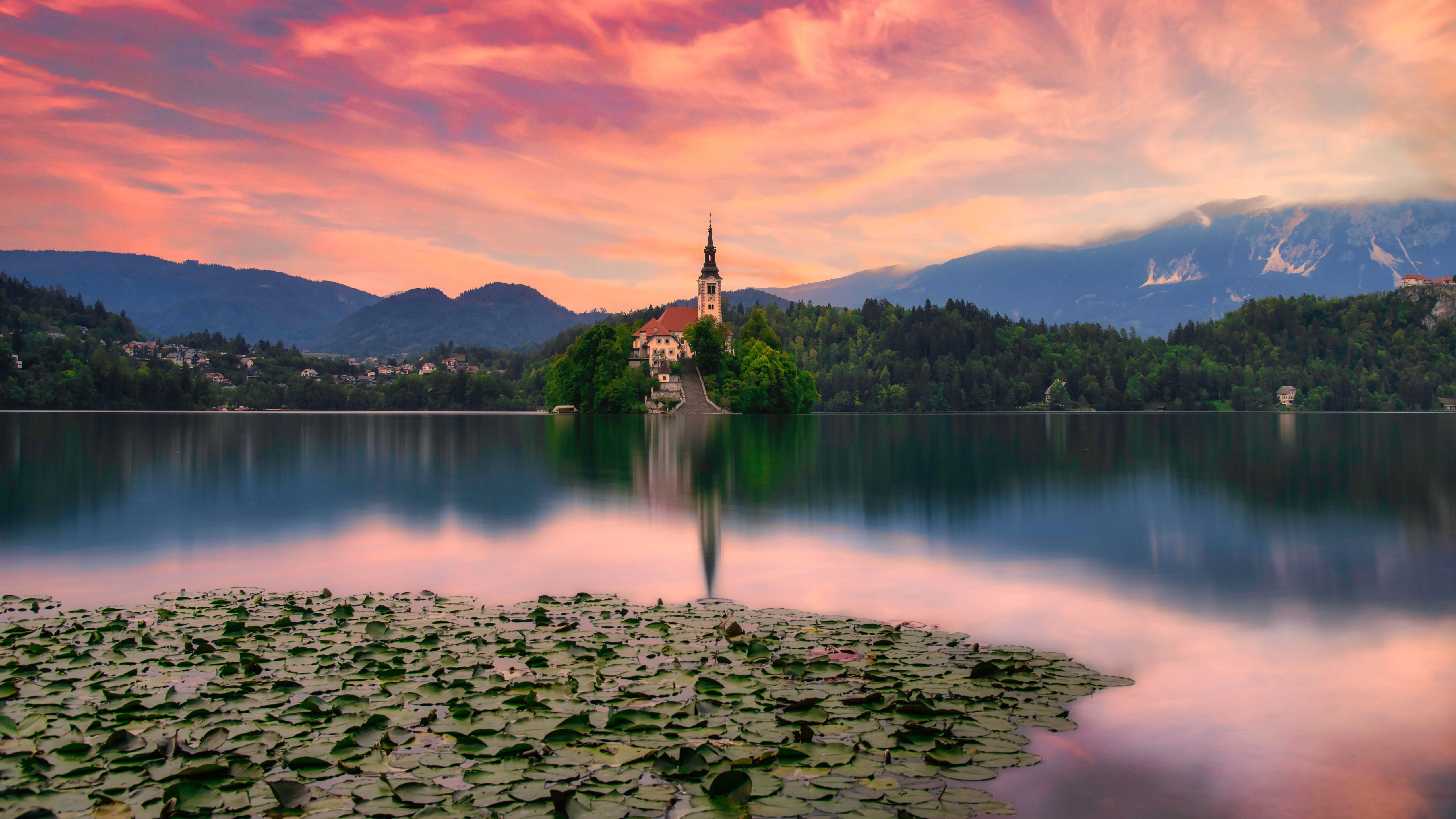 5120x2880 4K, 5K, Lake Bled, Slovenia, Lake, Clouds, Reflection Gallery HD Wallpaper