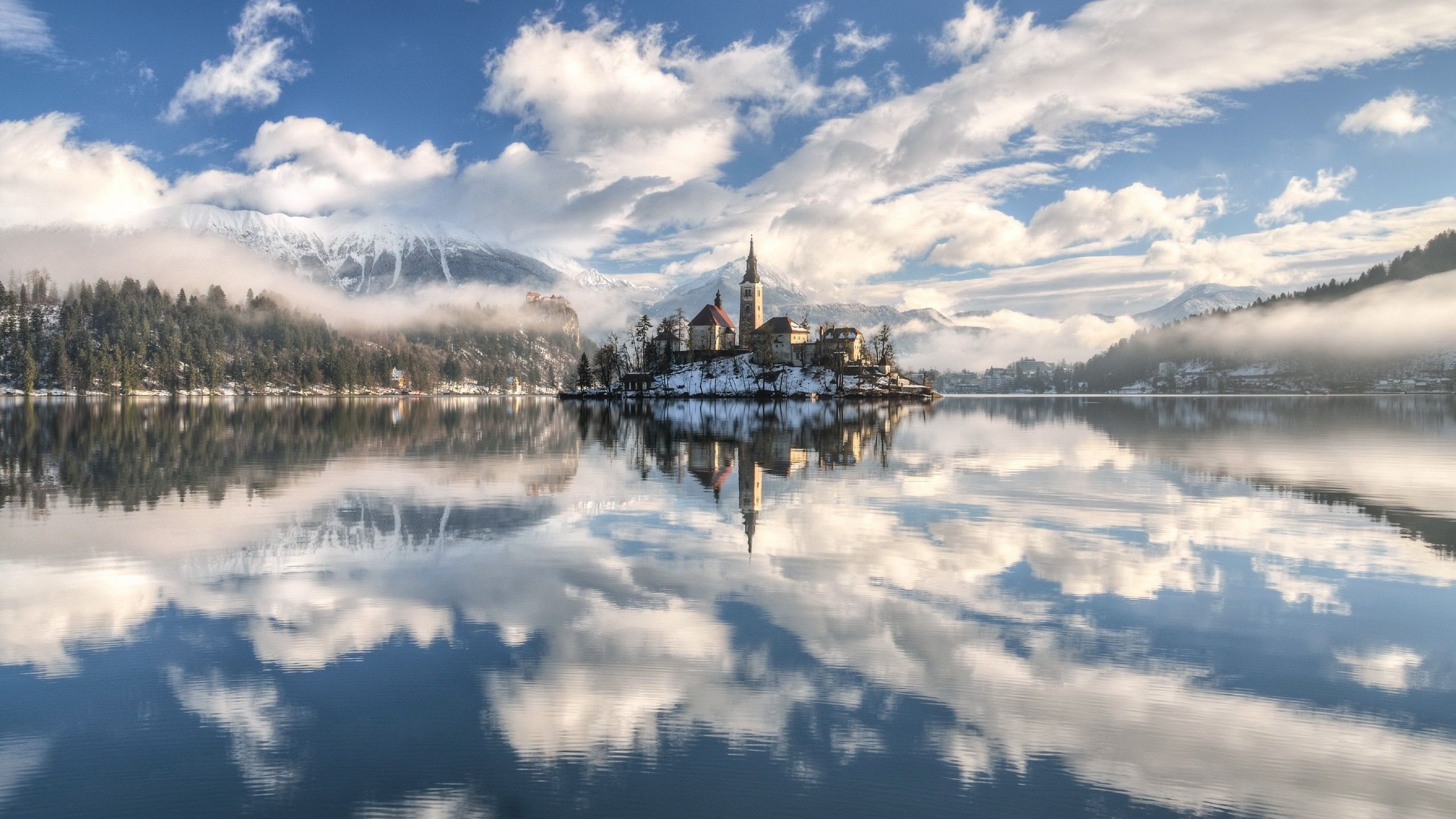 2560x1440 Assumption Of Mary Church HD, Lake Bled, Reflection, Slovenia Gallery HD Wallpaper