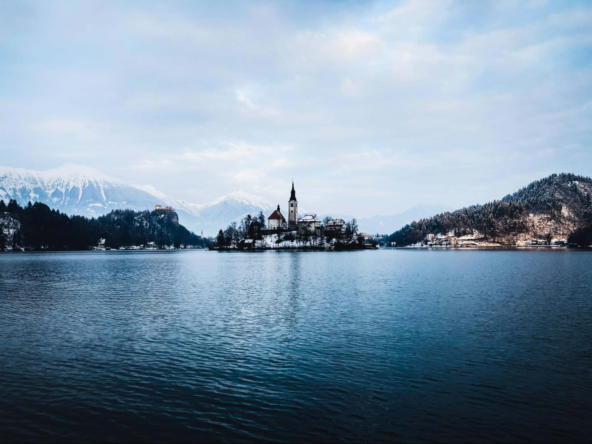 1920x1441 Download Snow Kissed Julian Alps Encircling Pristine Lake Bled Wallpaper