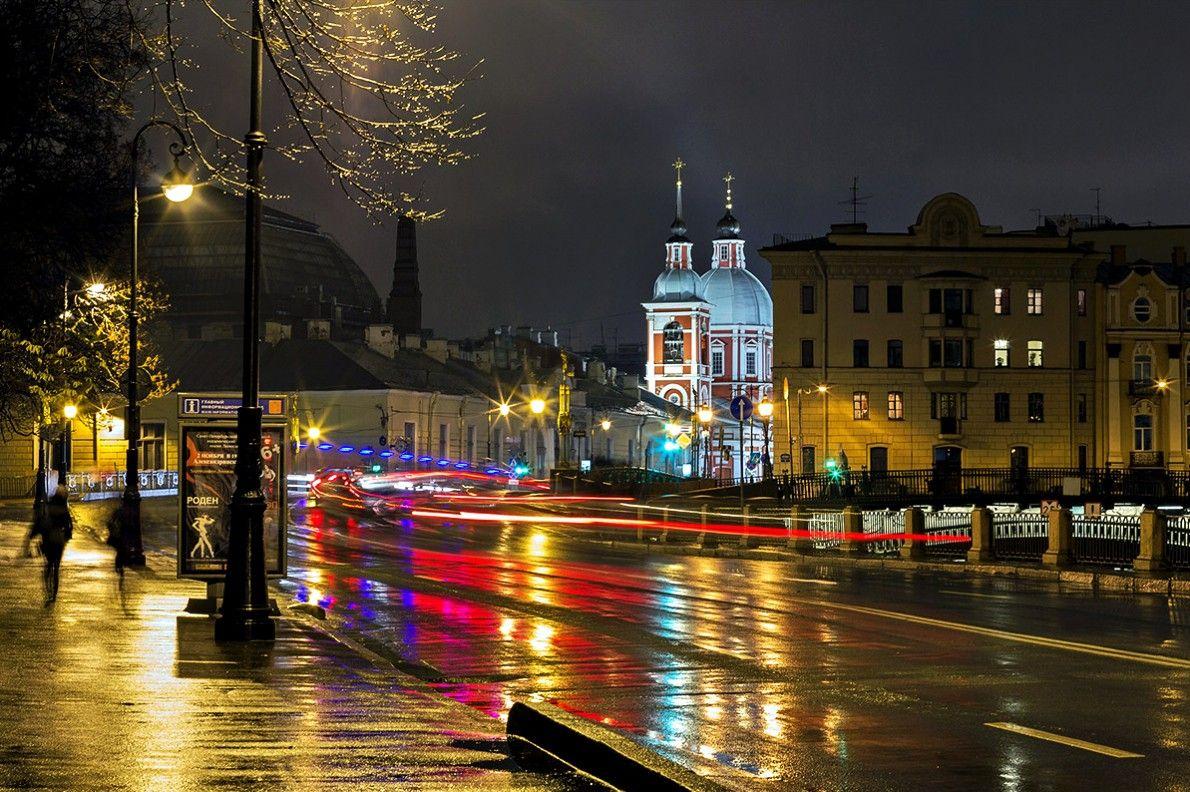 1190x792 Houses: Rainy Night Road Town Splendor Street Nature Buildings