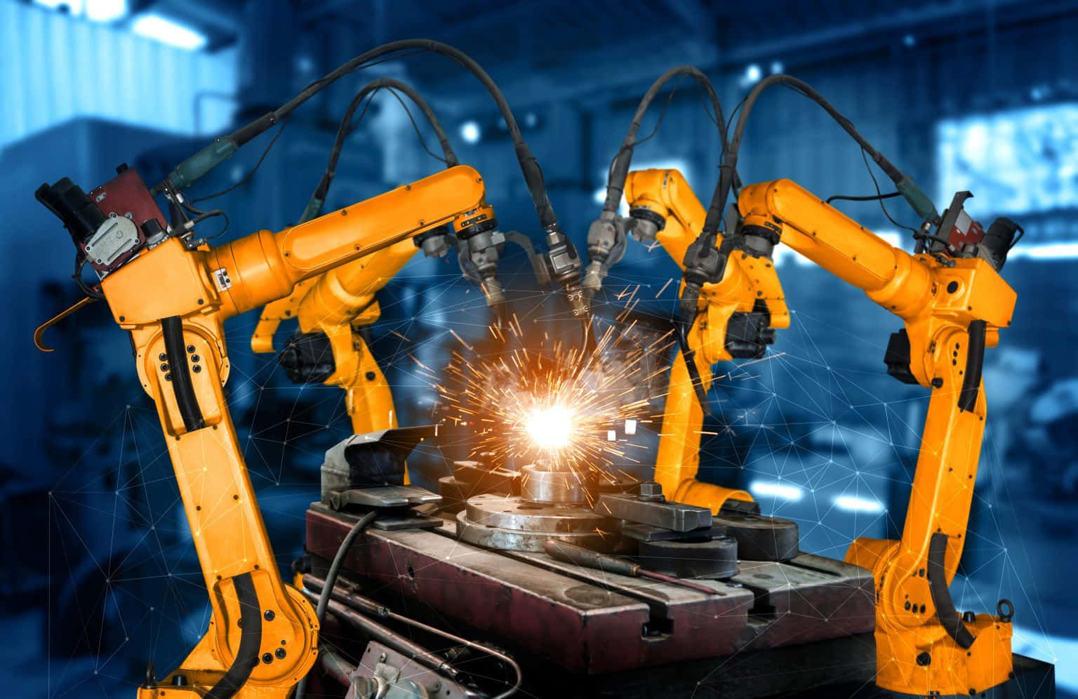 1536x996 Download Automated robots working in unison in a precision manufacturing facility Wallpaper