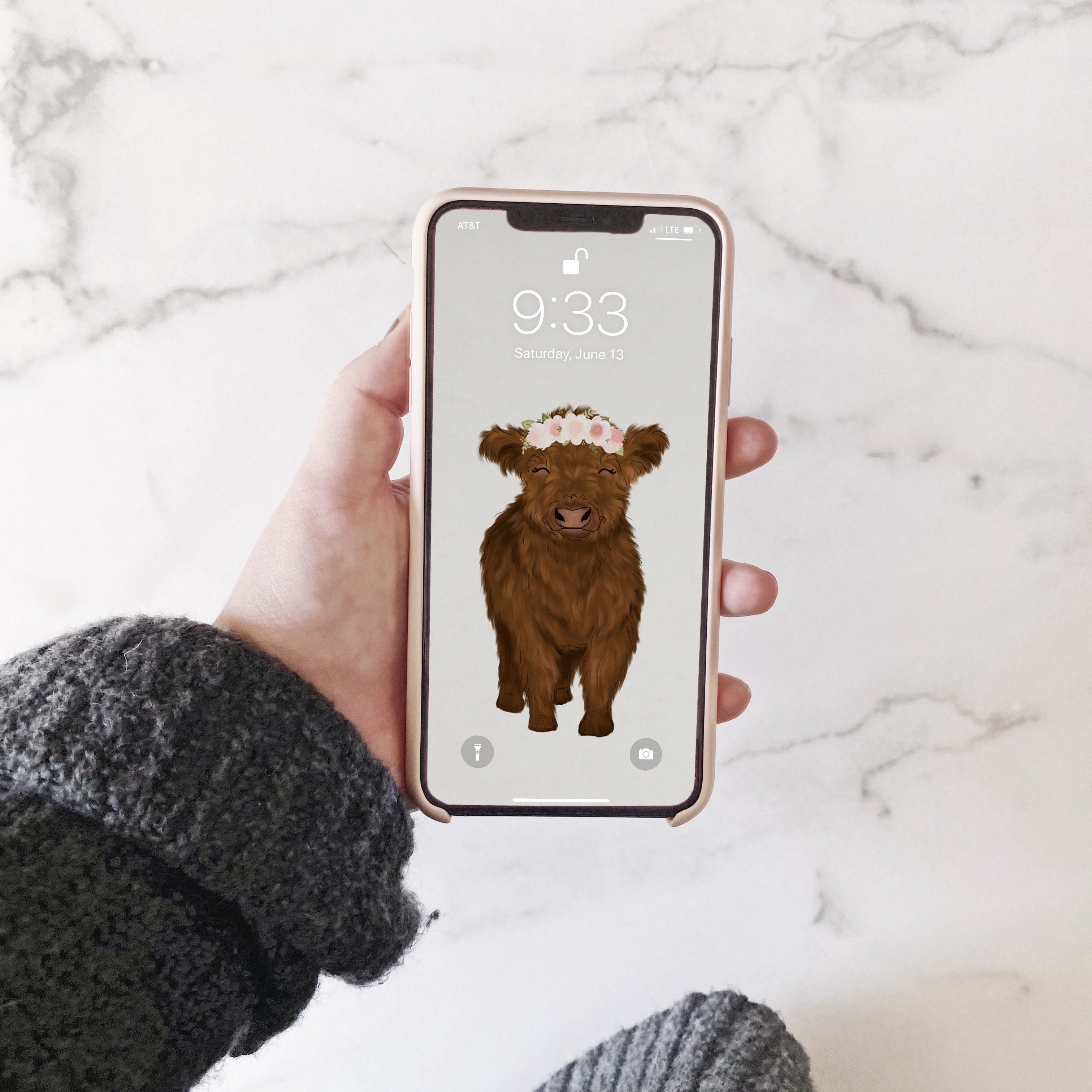 3024x3024 Baby Highland Cow Phone Wallpaper (Digital Download)