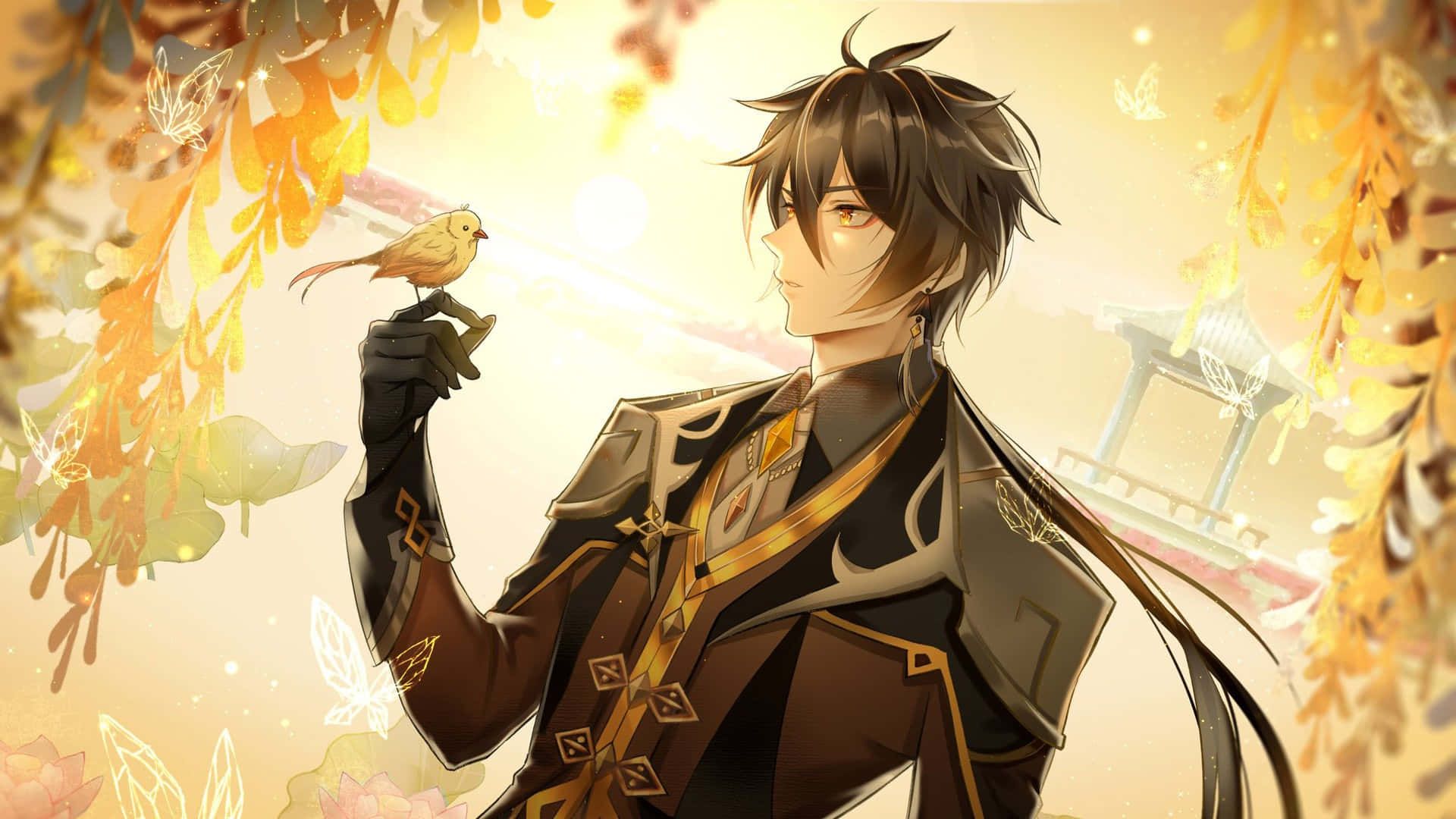 1920x1080 Download Zhongli, the mysterious geo polearm master, standing in the beautiful landscape of Liyue