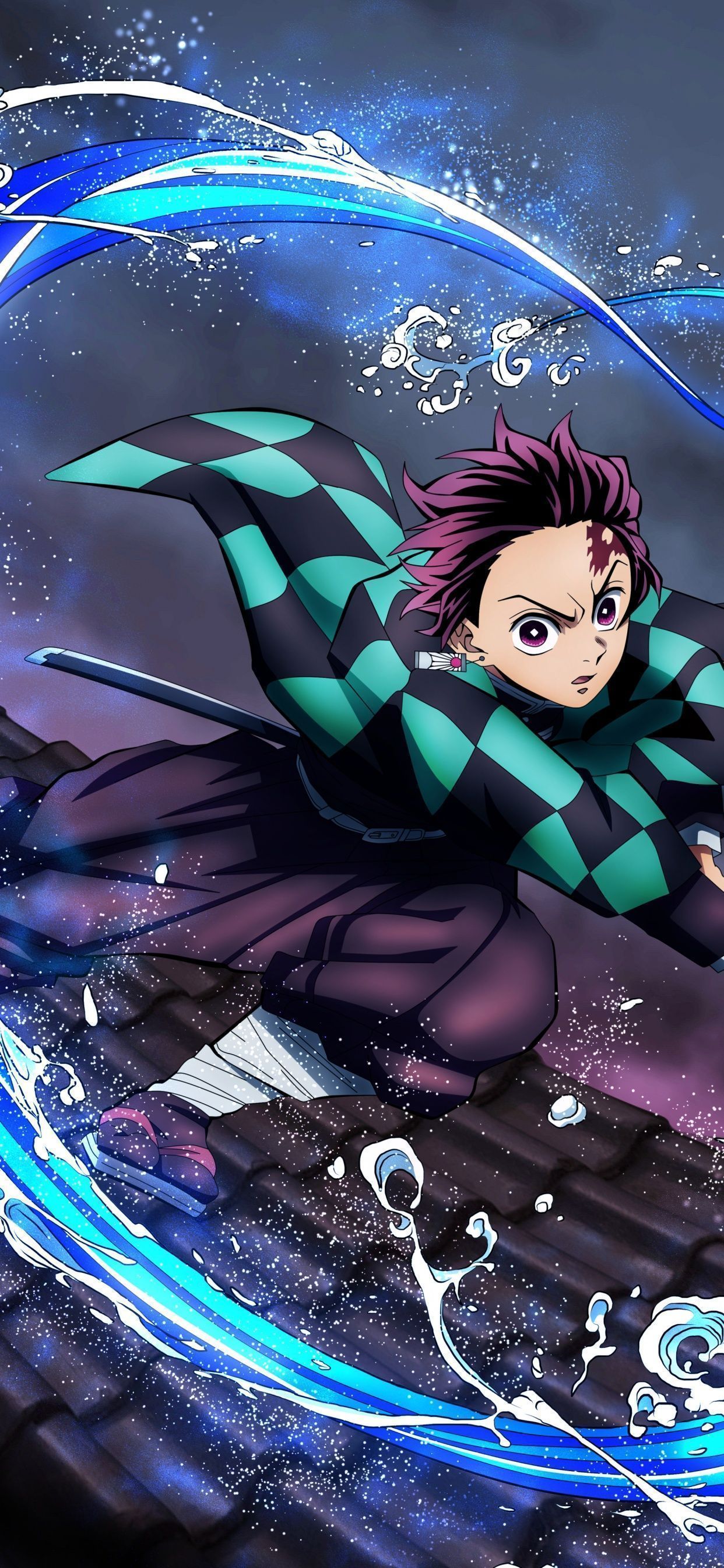 1242x2688 Tanjiro Kamado water breathing form 4K Wallpaper