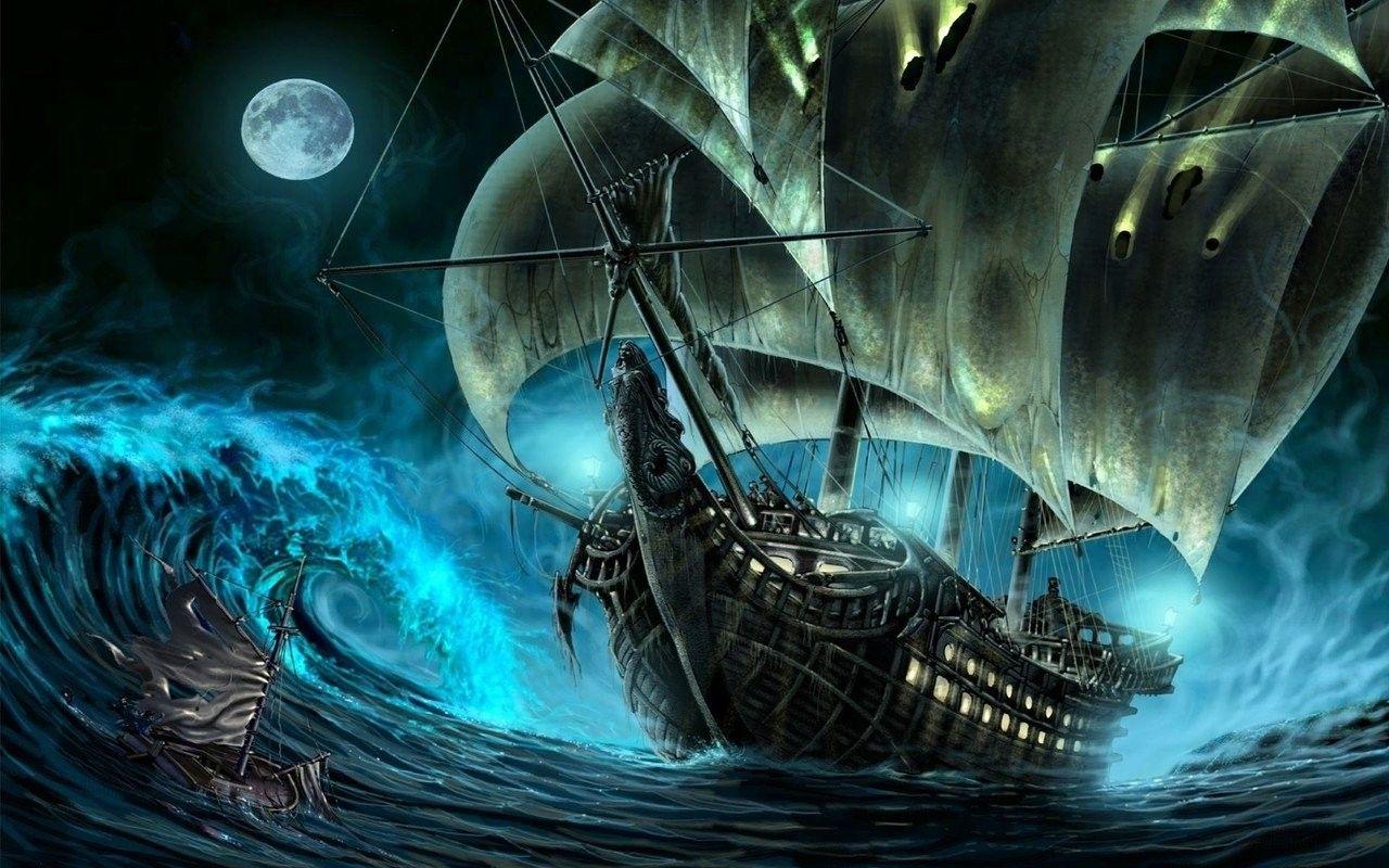 1280x800 Ocean: SEA SIREN Ocean Moon Ship Night Wallpaper Android for HD 16