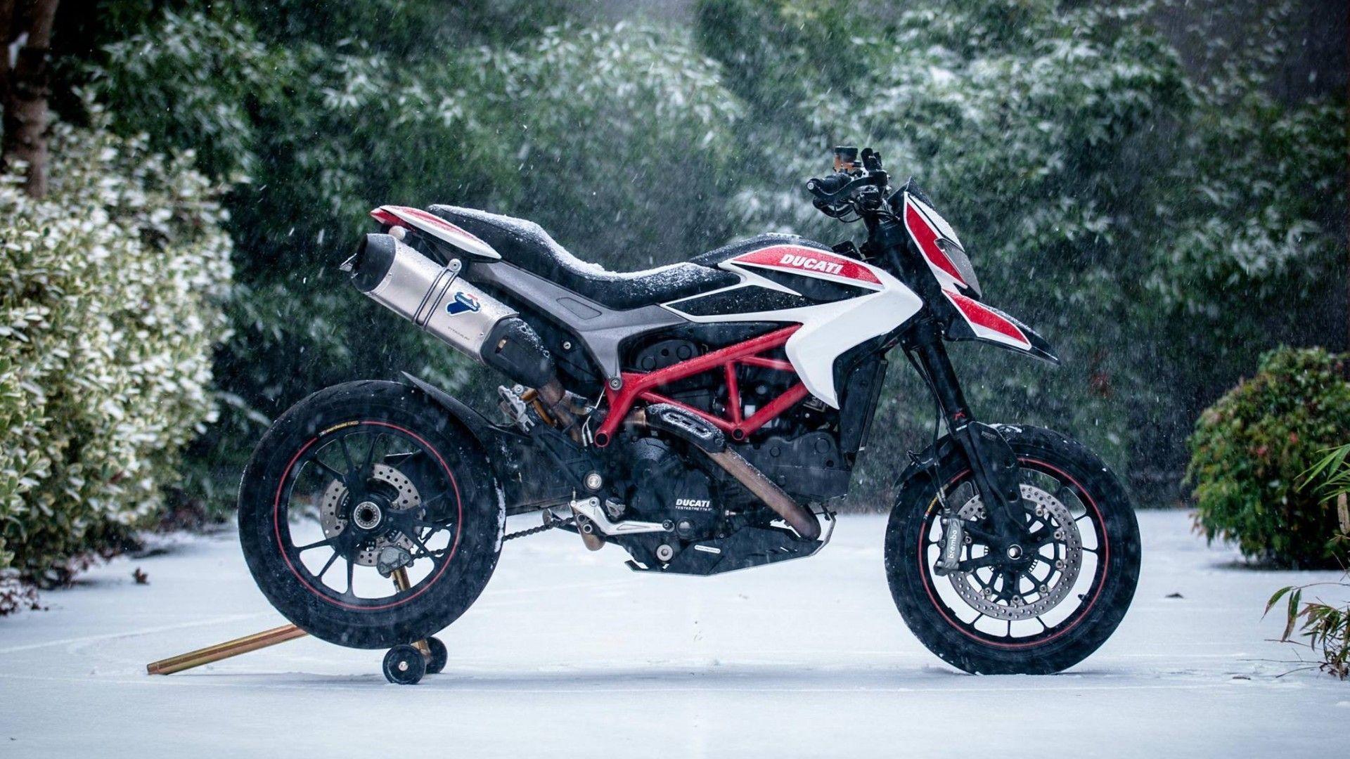 1920x1080 Wallpaper Ducati Hypermotard, Snowfall, HD, Automotive / Bikes