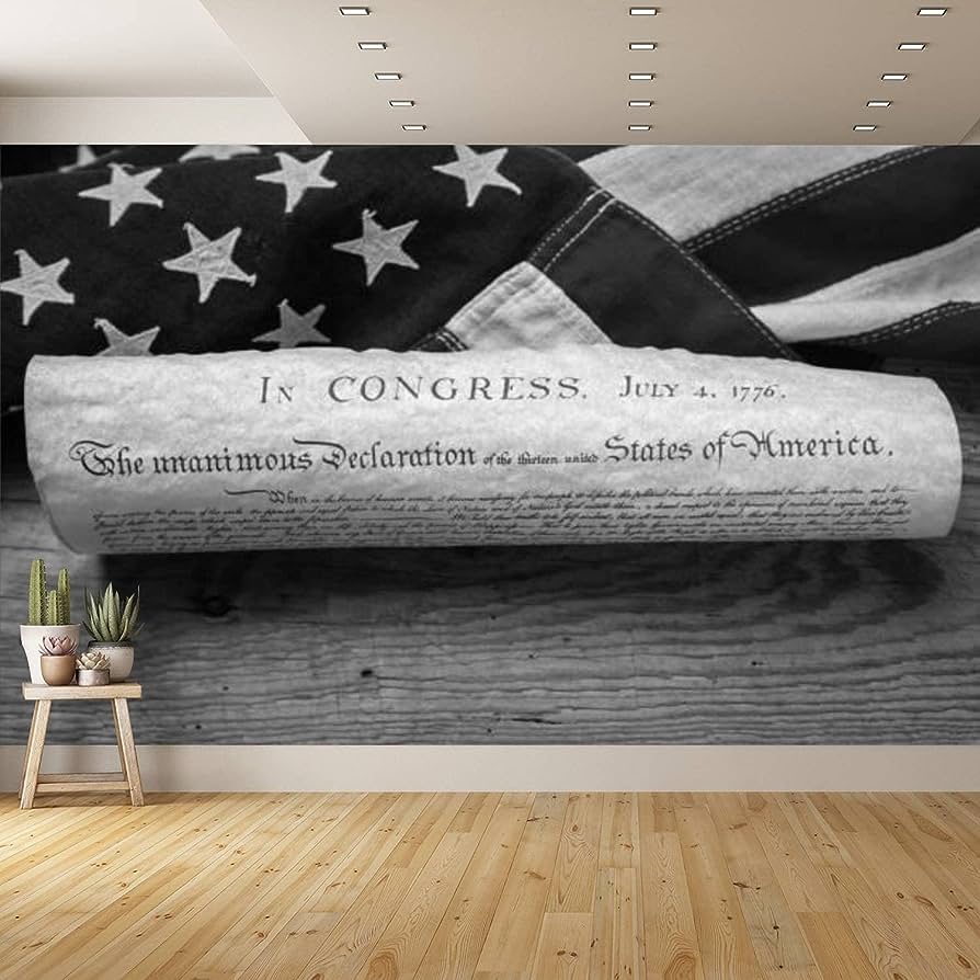 894x894 Removable Peel and Stick Wallpaper for Bedroom Kitchen Bathroom, Declaration of Independence on Flag Black&White Self Adhesive Canvas Wallpaper for Home Decor