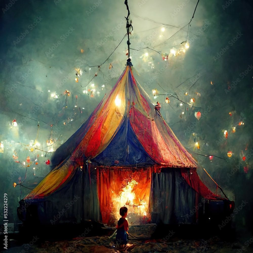 1000x1000 3D rendering of a circus tent with beautiful lighting in the background Stock Illustration