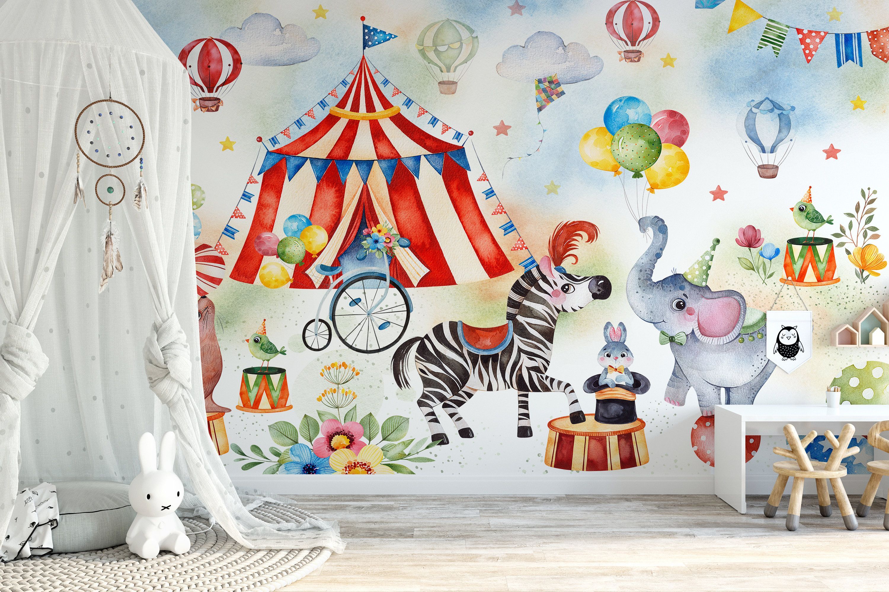 3000x1997 Circus Mural Wallpaper Clown Wall Mural Playroom Nursery