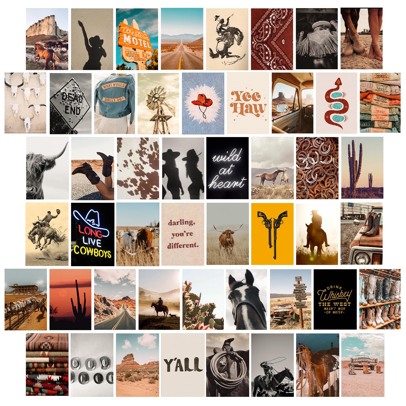 1600x1600 KOSKIMER Western Wall Collage Kit Aesthetic Picture, Western Room Decor for Bedroom, Country Room Decor for Teen Girls, Vintage Cowgirl Wall Decor, Cowboy Western Home Decor, Western Wall Art Prints 50