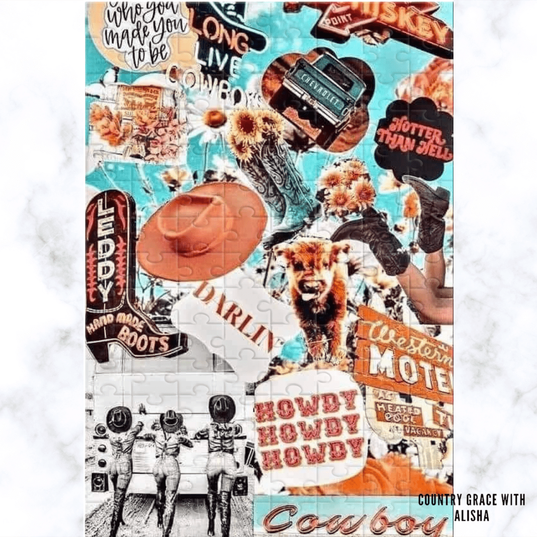 1080x1080 Western Cowboy Collage 120 Piece Handmade Jigsaw Puzzle