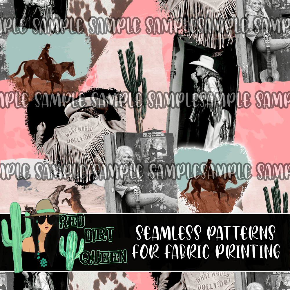 1000x1000 Seamless Pattern Pink Cowgirl Collage