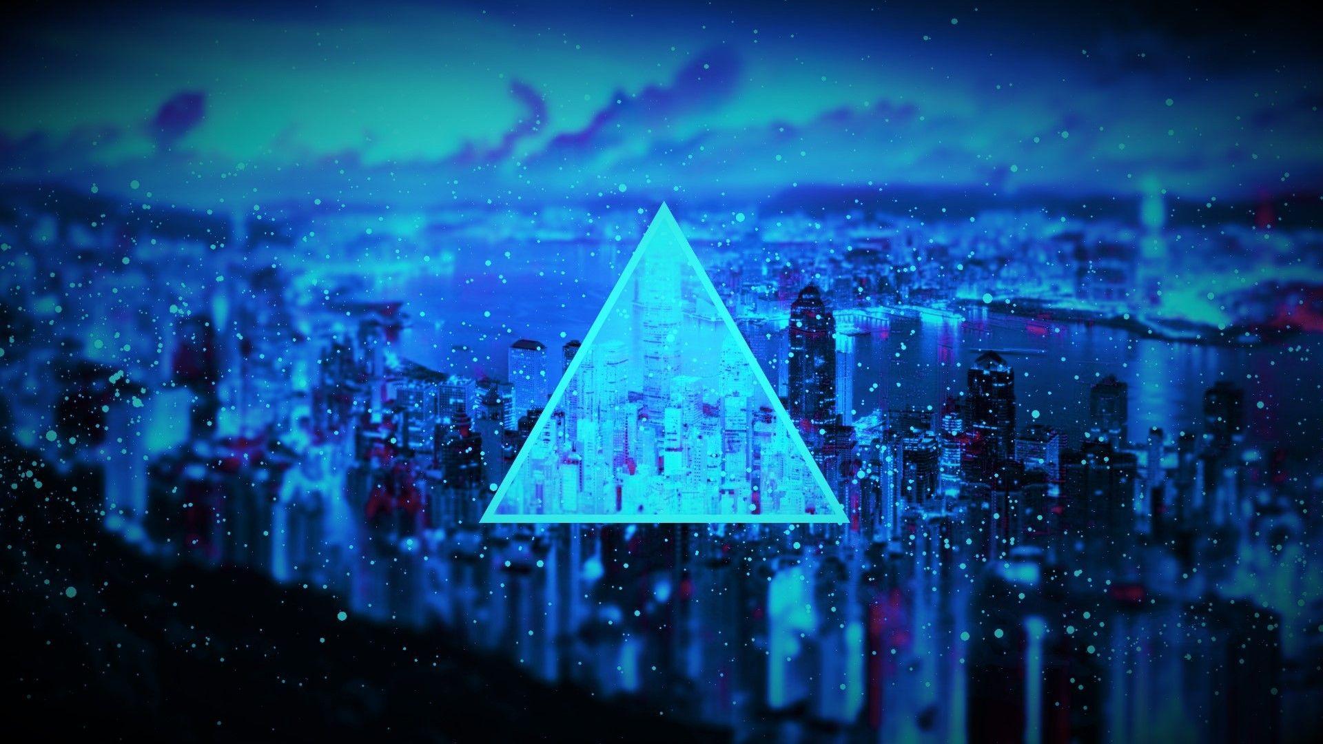 1920x1080 psycho triangle blurred dark circle blue hipster photography