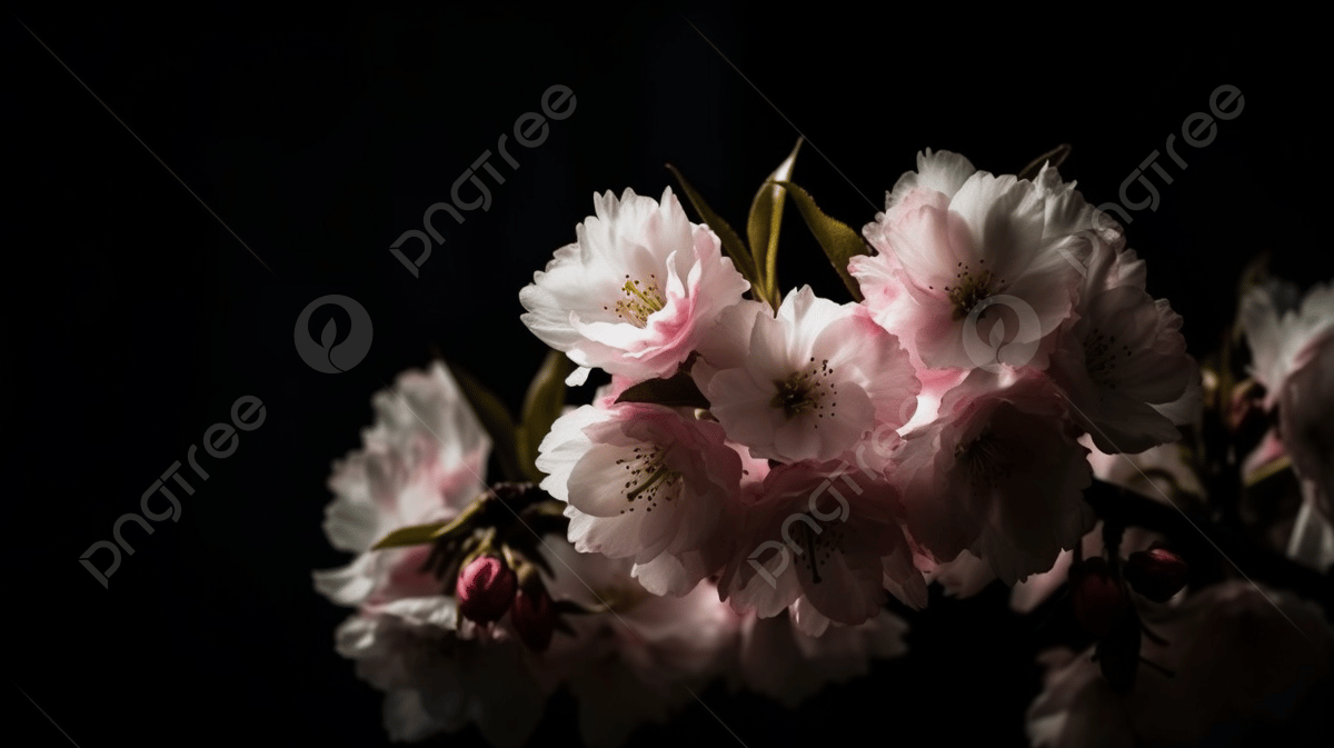1200x673 Sakura Flowers On Dark Black Background, Cherry Blossoms In Full Bloom Blooming Beautifully Under The Sunlight Black Background, HD Photography Photo Background Image And Wallpaper for Free Download