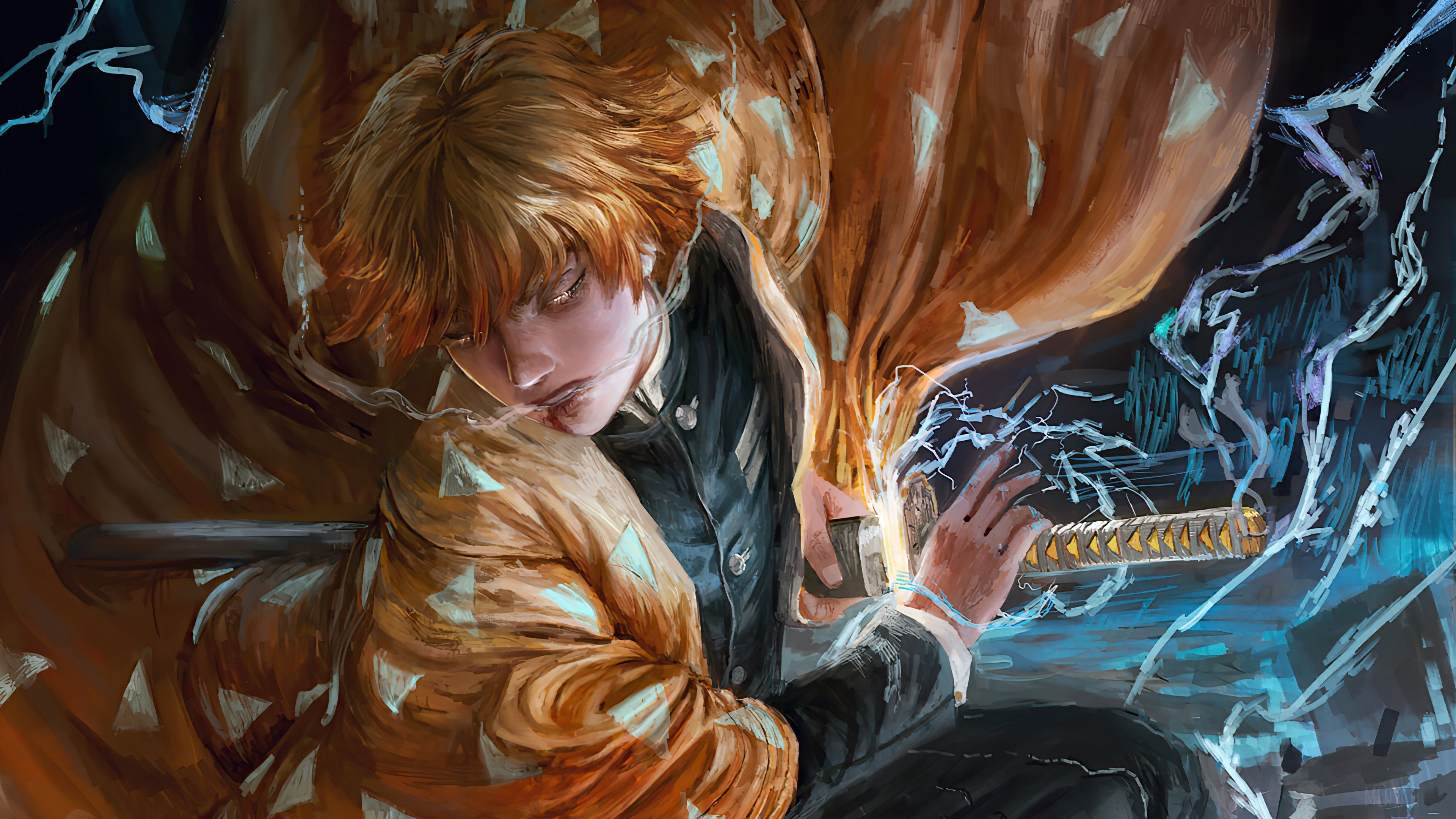 3840x2160 Zenitsu Agatsuma, Thunder Breathing, Demon Slayer Kimetsu no Yaiba, Anime, 鬼滅の刃, Kimetsu no Yaiba 4k Gallery HD Wallpaper