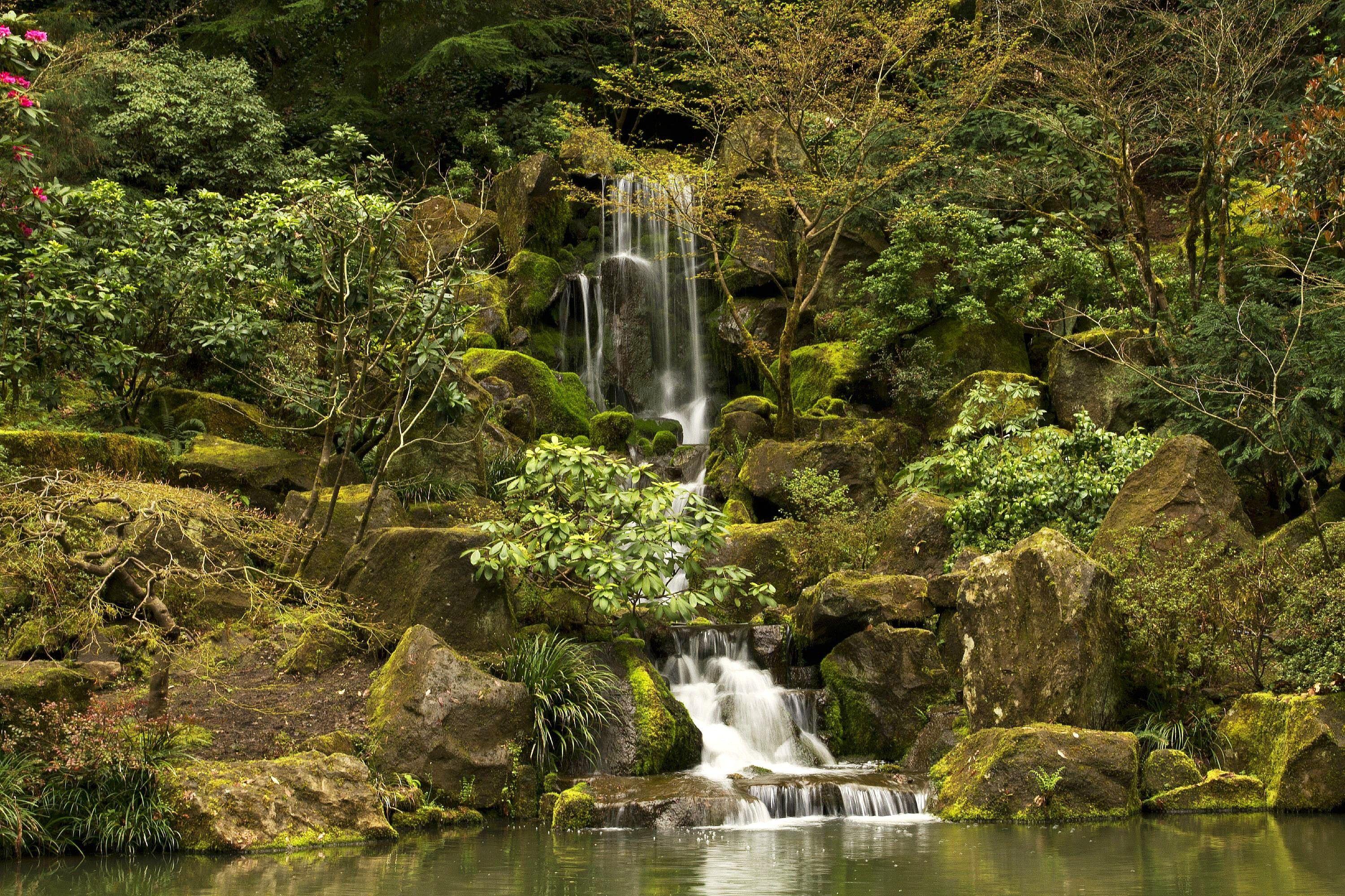 3000x2000 Waterfalls: Nature Usa Oregon Portland Waterfall Japanese Garden