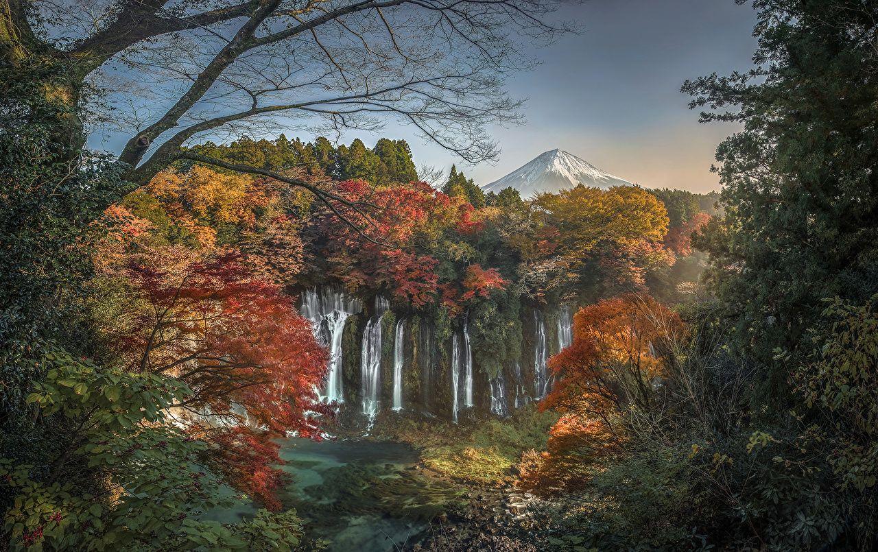 1280x805 Wallpaper Japan Shiraito Falls Rock Autumn Nature Waterfalls