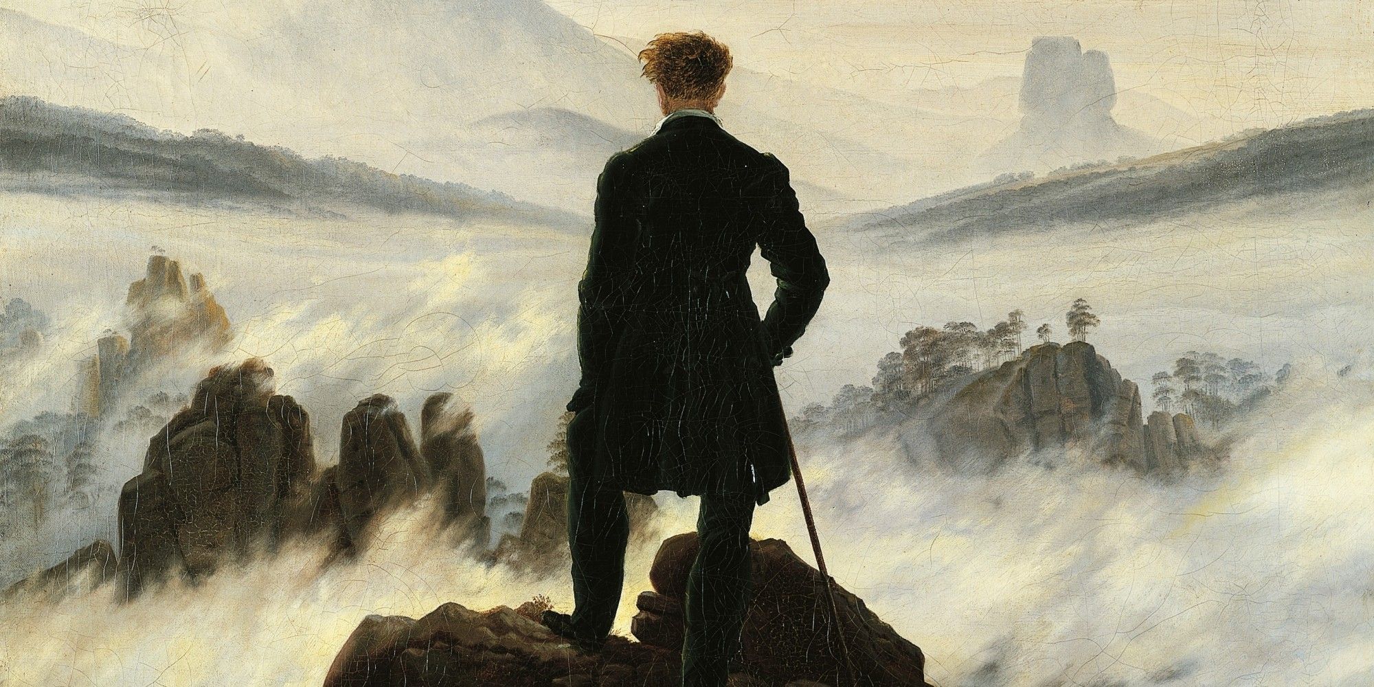 2000x1000 der wanderer ber dem nebelmeer oil painting caspar david friedrich saxonian swiss wallpaper