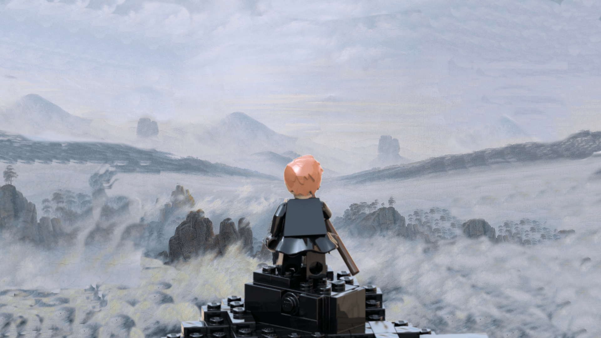 1920x1080 Felt the need to change my desktop wallpaper, so I threw this together. Lego Wanderer above the Sea of Fog. Rendered in Studio