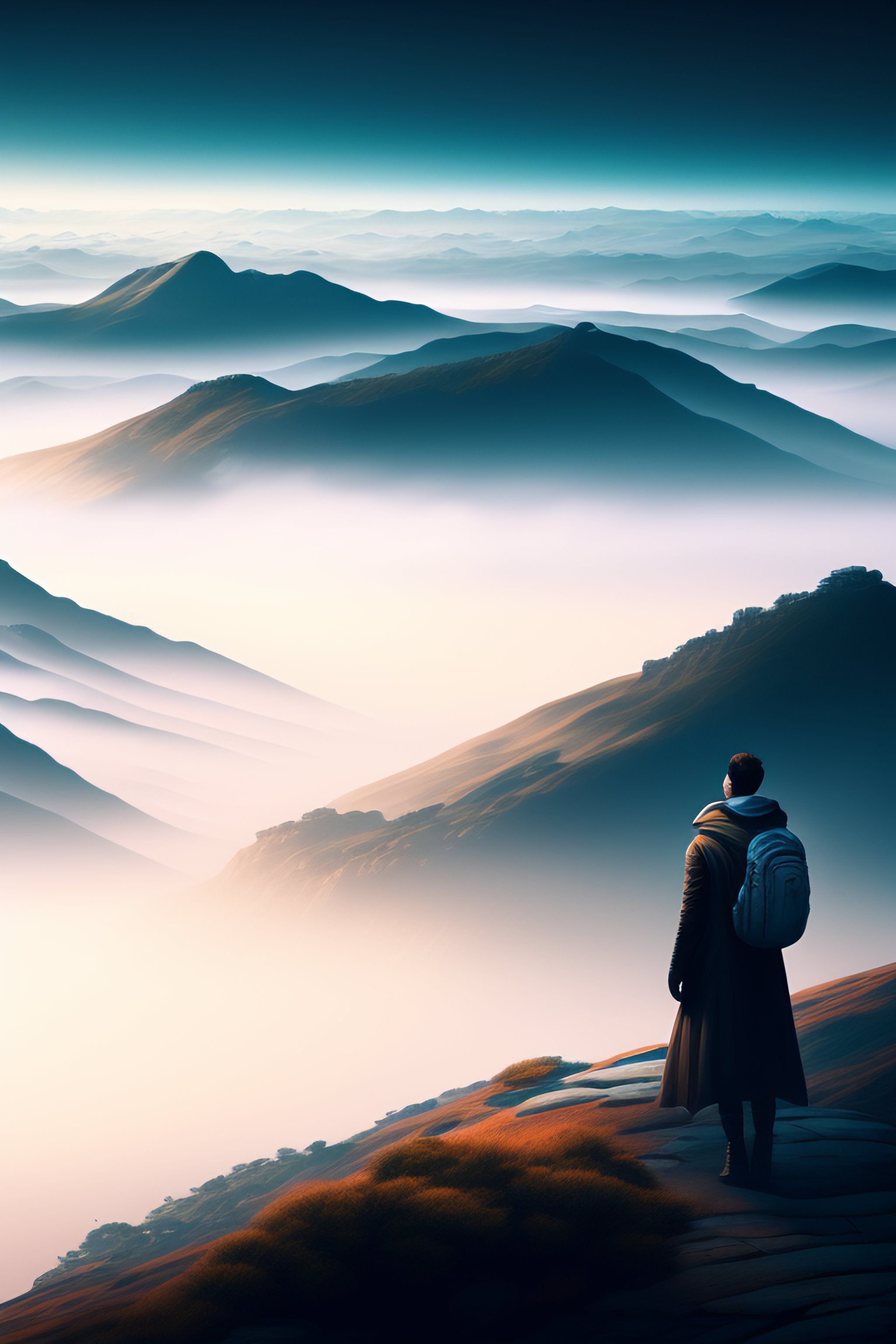 2048x3072 Lexica above the Sea of Fog, futuristic megacity in the background