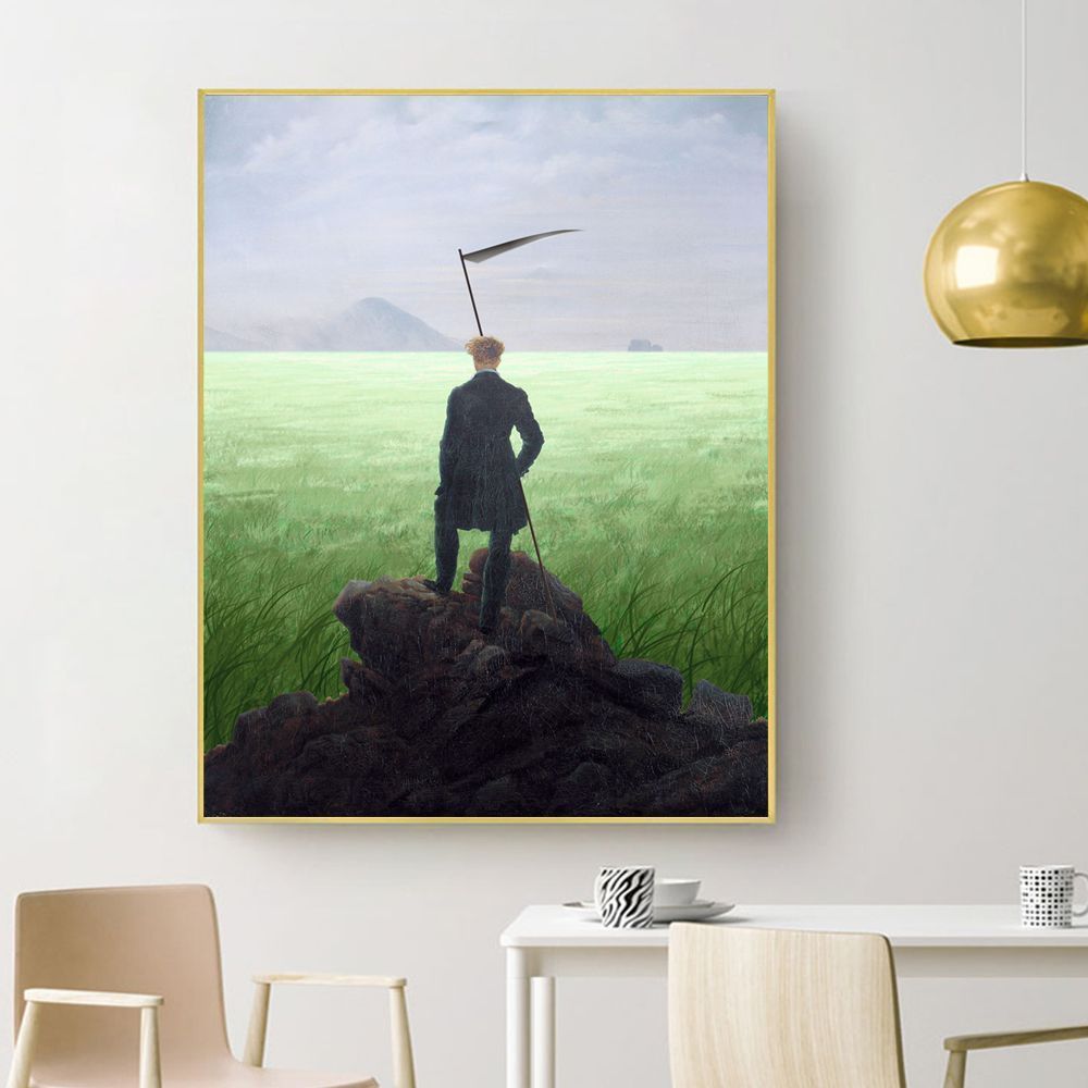 1000x1000 Funny Art Canvas Painting Wanderer Above The Sea of Fog Art Posters and Prints Wall Picture Cuadros for Home Living Room