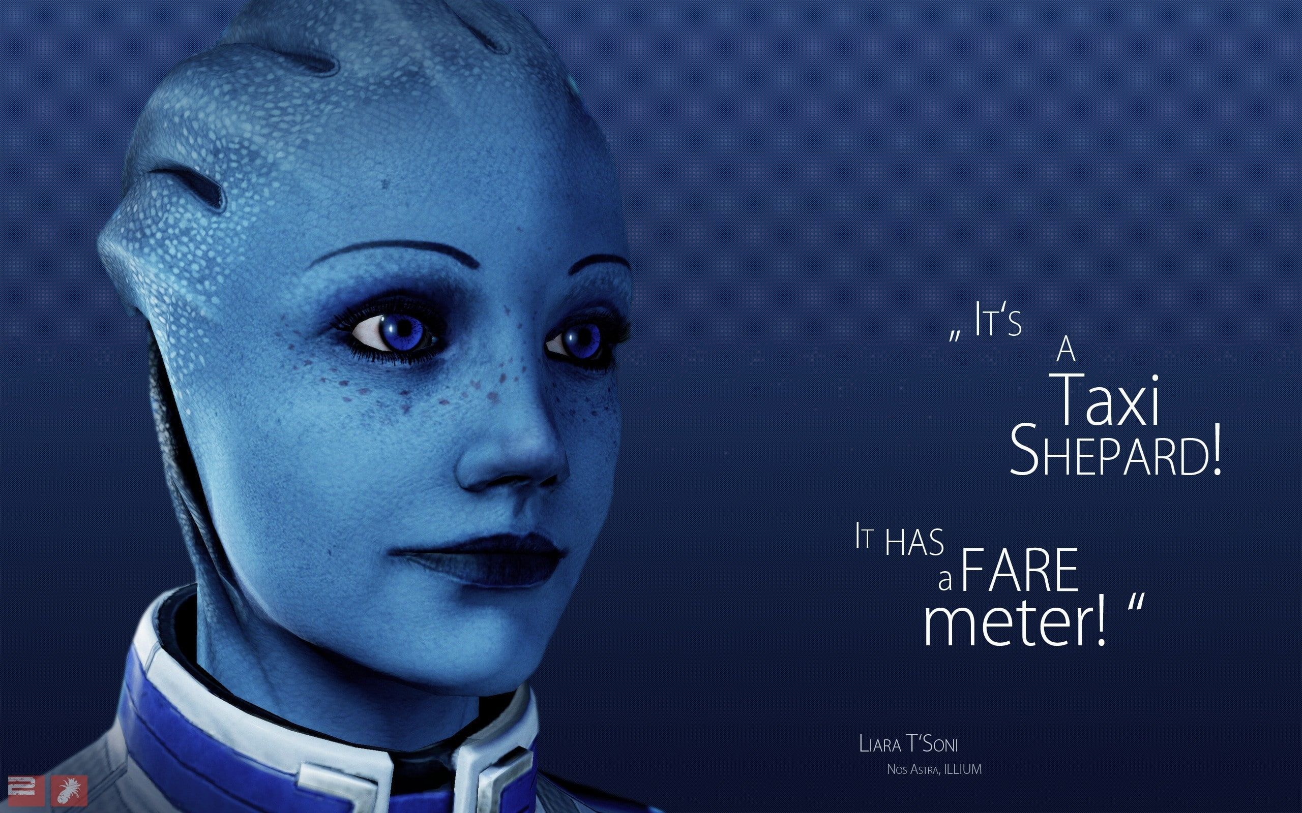 2560x1600 Wallpaper / robot, front view, 2K, communication, futuristic, people, portrait, copy space, technology, blue, mass effect mass effect 2 mass effect 3 liara tsoni quote asari free download