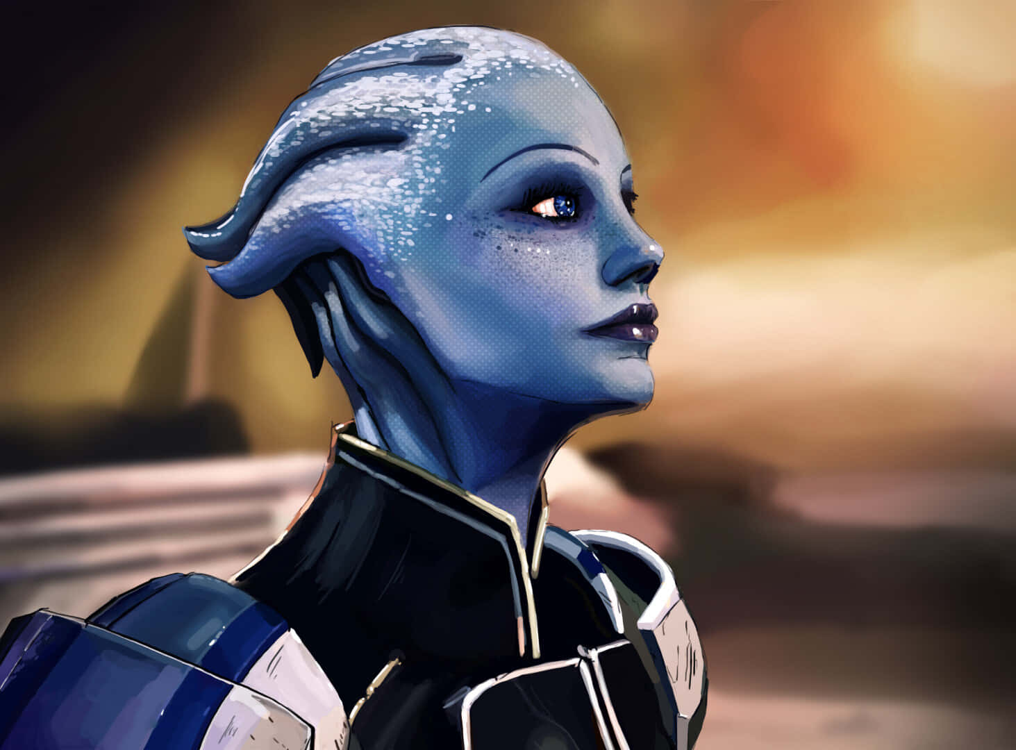 1463x1080 Download Liara T'soni in a Powerful Stance Wallpaper