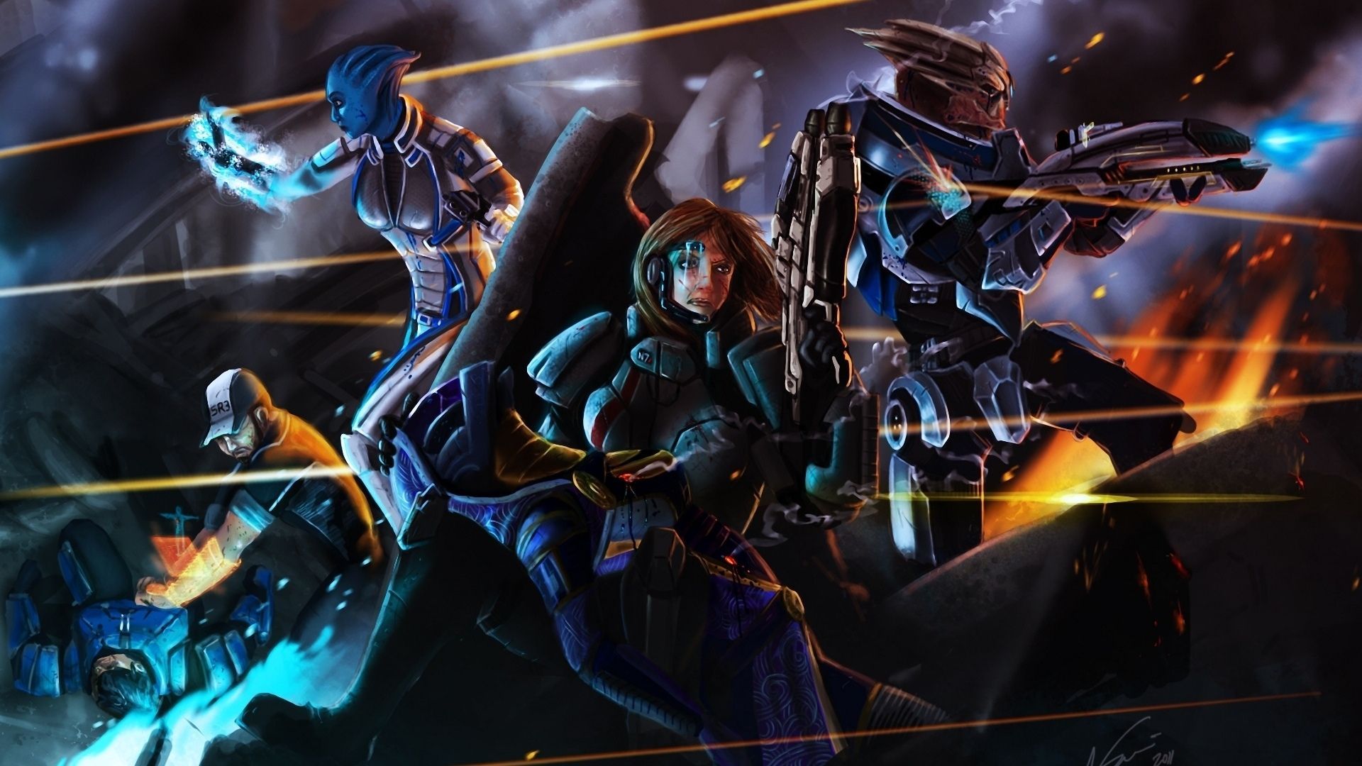 1920x1080 1920x1080 Mass effect, liara, fight, shepard, joker, hoist, garrus