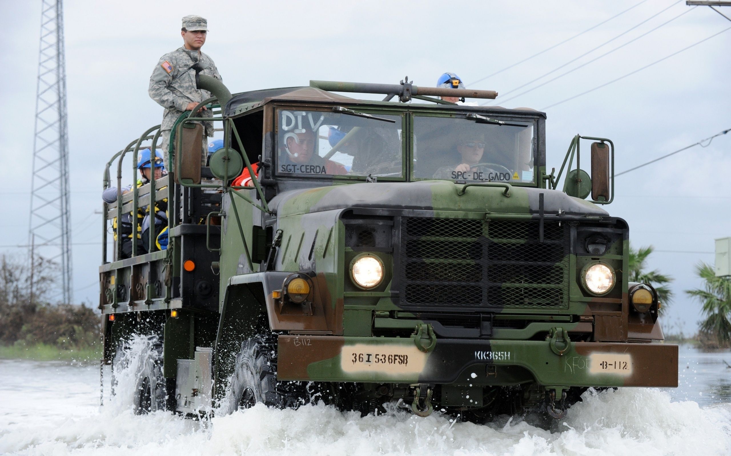 2560x1600 Wallpaper. Cars. photo. picture. army truck, the U.S. army, military, water