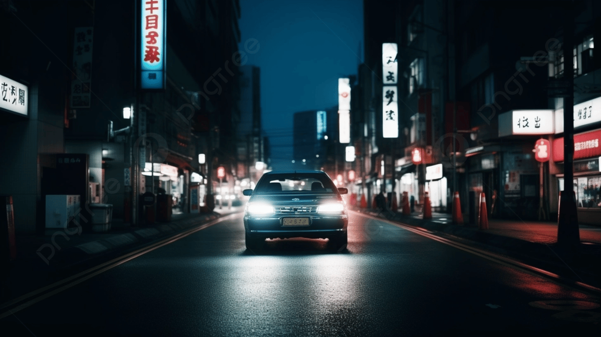 1200x673 Car Leaves A Dark Street At Night Background, Drive Image, Automotive Parking Light, Vehicle Background Image And Wallpaper for Free Download