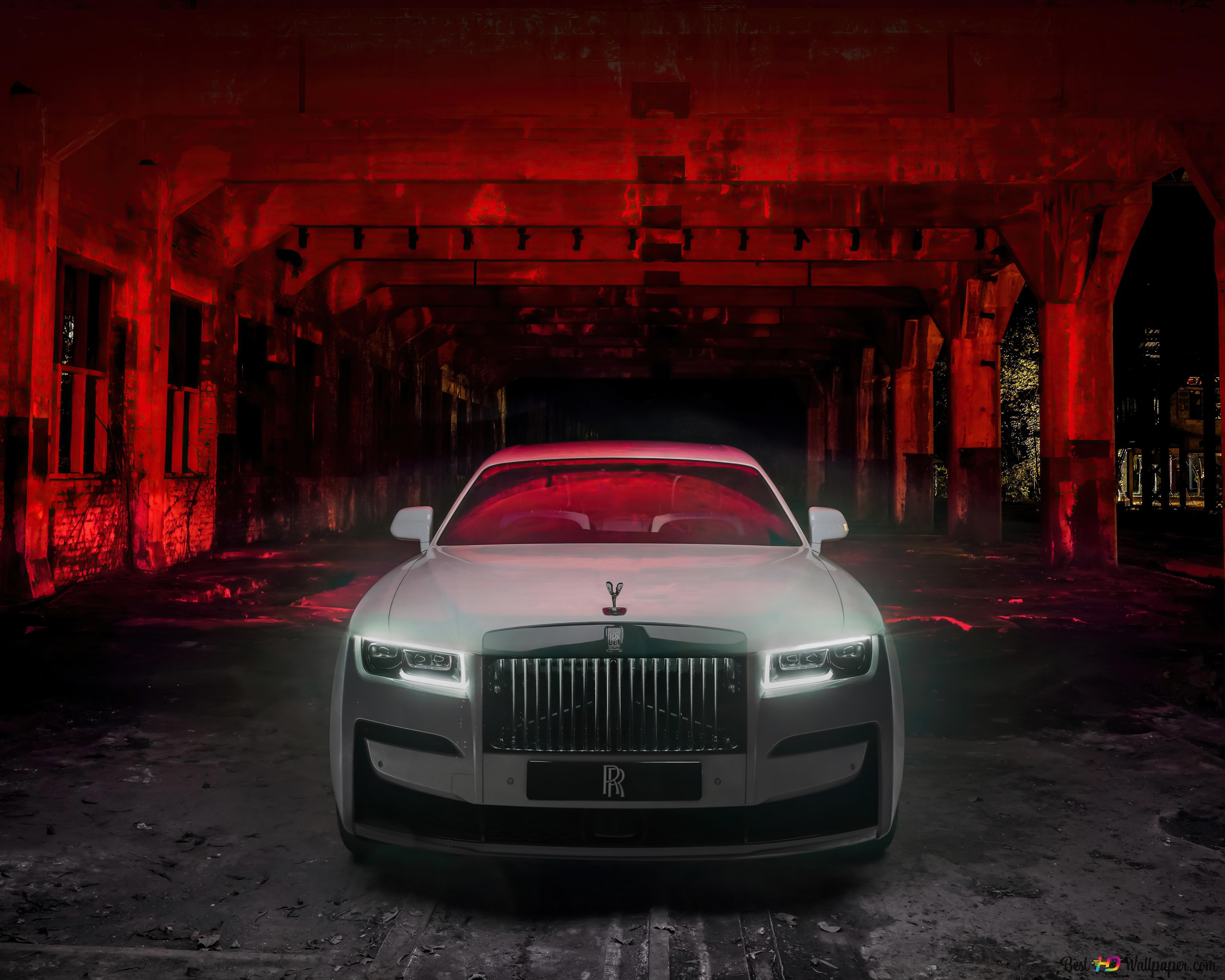 5120x4096 White Rolls Royce In Red Darkness 8K Wallpaper Download