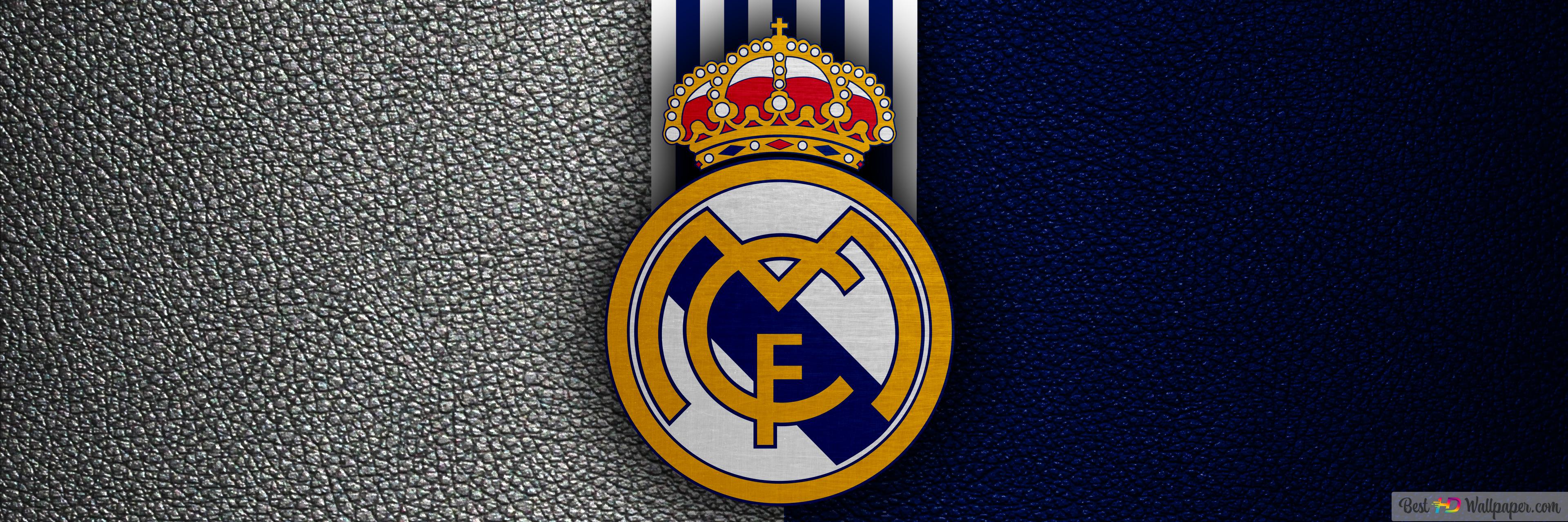 3840x1280 Spain la liga football team real madrid logo 4K wallpaper download