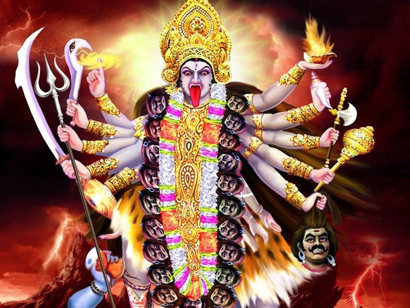 1333x1000 Download Maa Kali Multiple Arms Fire Aesthetic Wallpaper