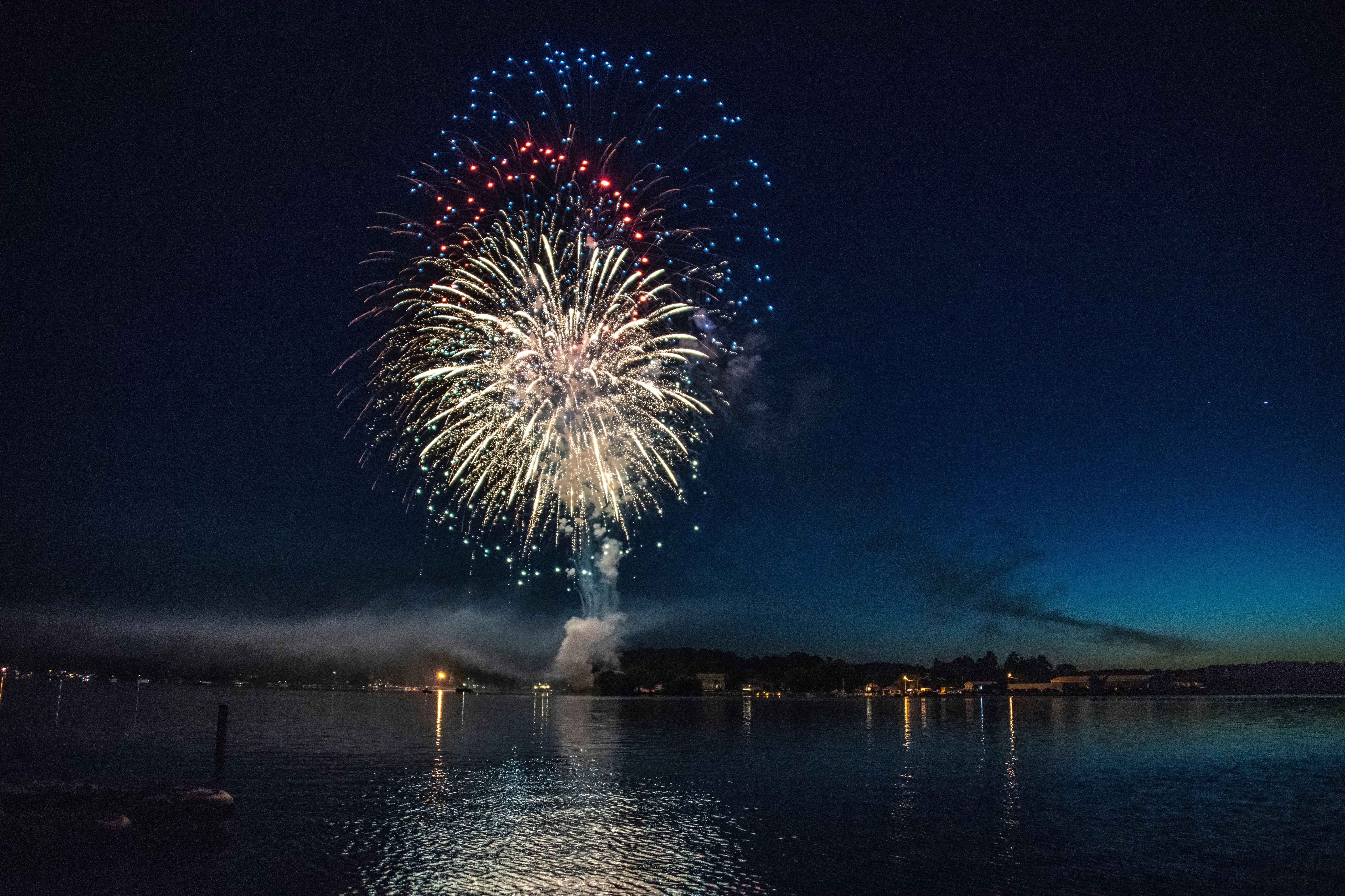 8192x5461 Fireworks Explosion Above Water Body 8k 8k HD 4k Wallpaper, Image, Background, Photo and Picture