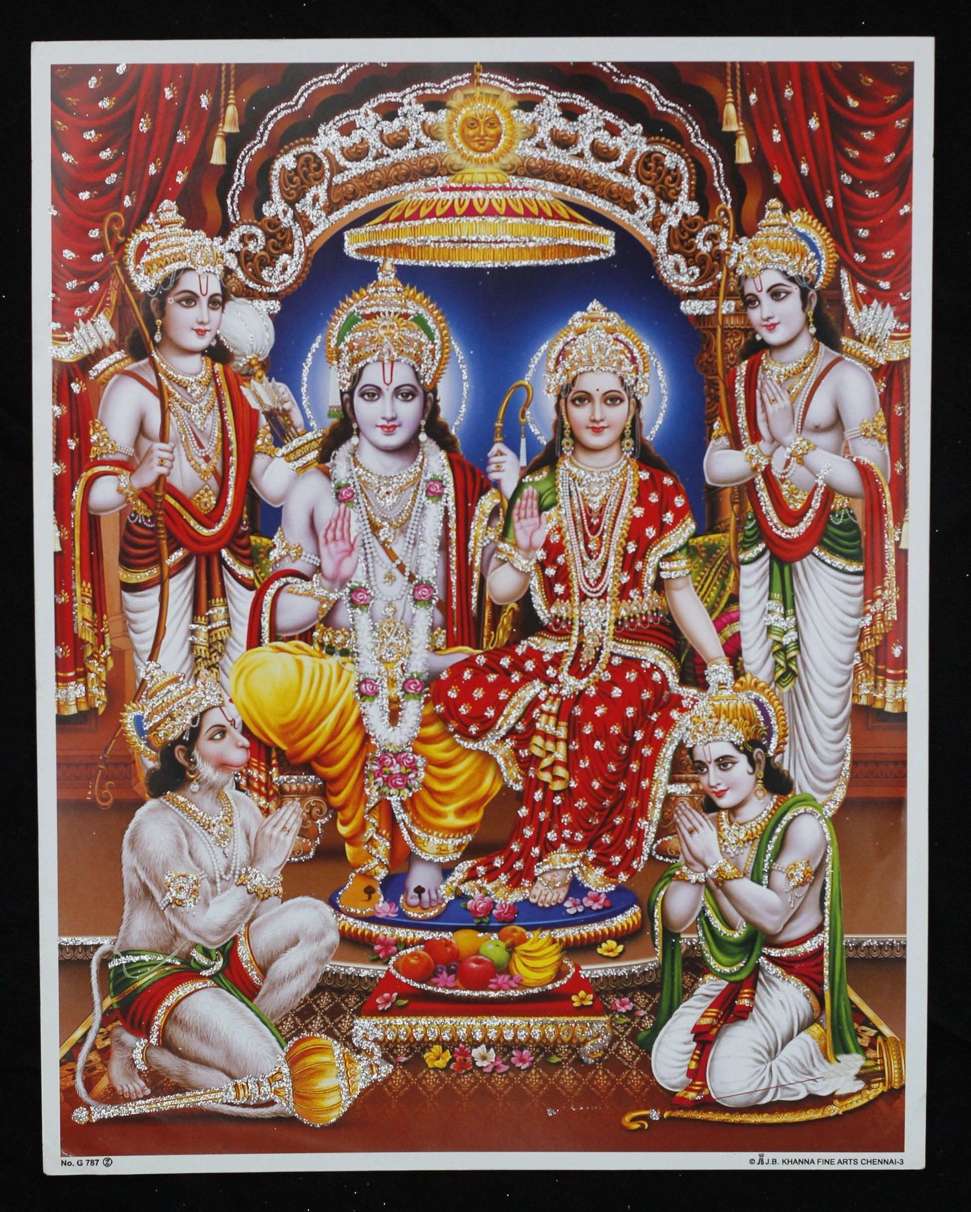 1950x2434 Shri Ram Darbar VINTAGE PRINT 11 X 8.5 Inch. Indian Home Hong Kong
