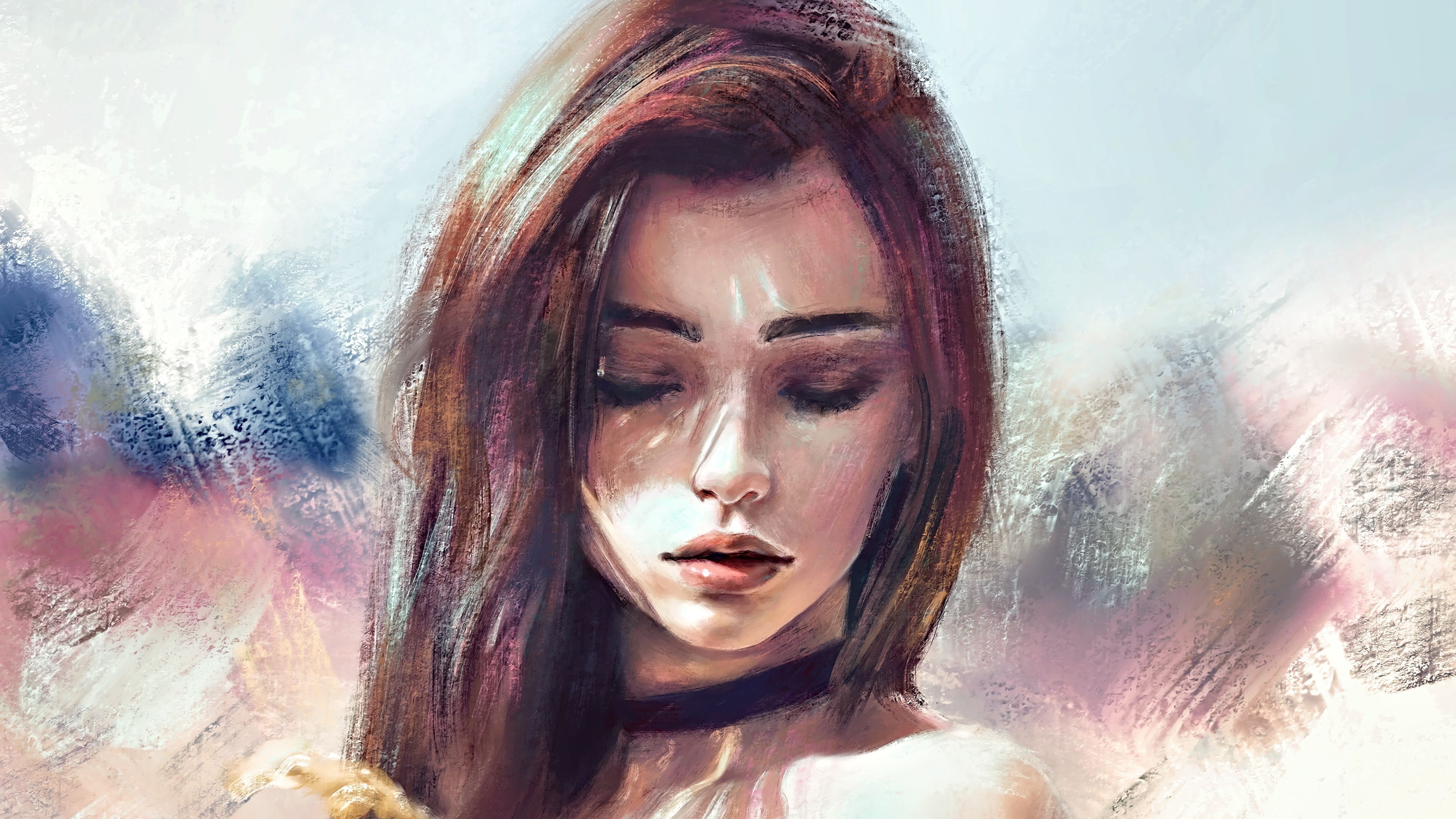 3840x2160 Digital Art Concept Art Artwork Fantasy Art Fan Art Fantasy Girl Women Painting Simple Background Pe Wallpaper:3840x2160