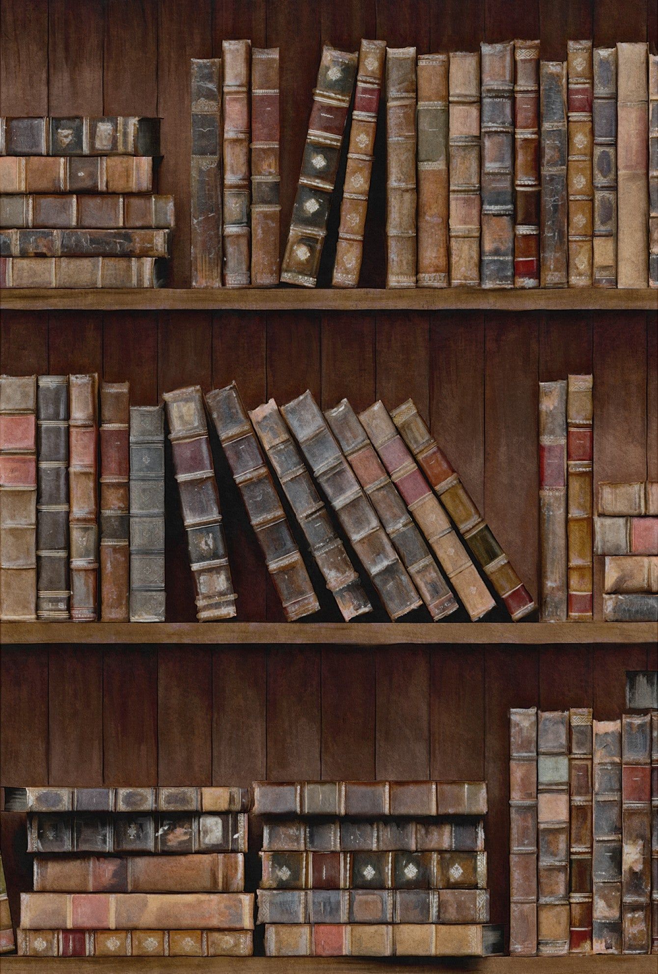 1340x1982 Shop Book Shelves Wallpaper in Brown and Multi from the Eclectic Collection