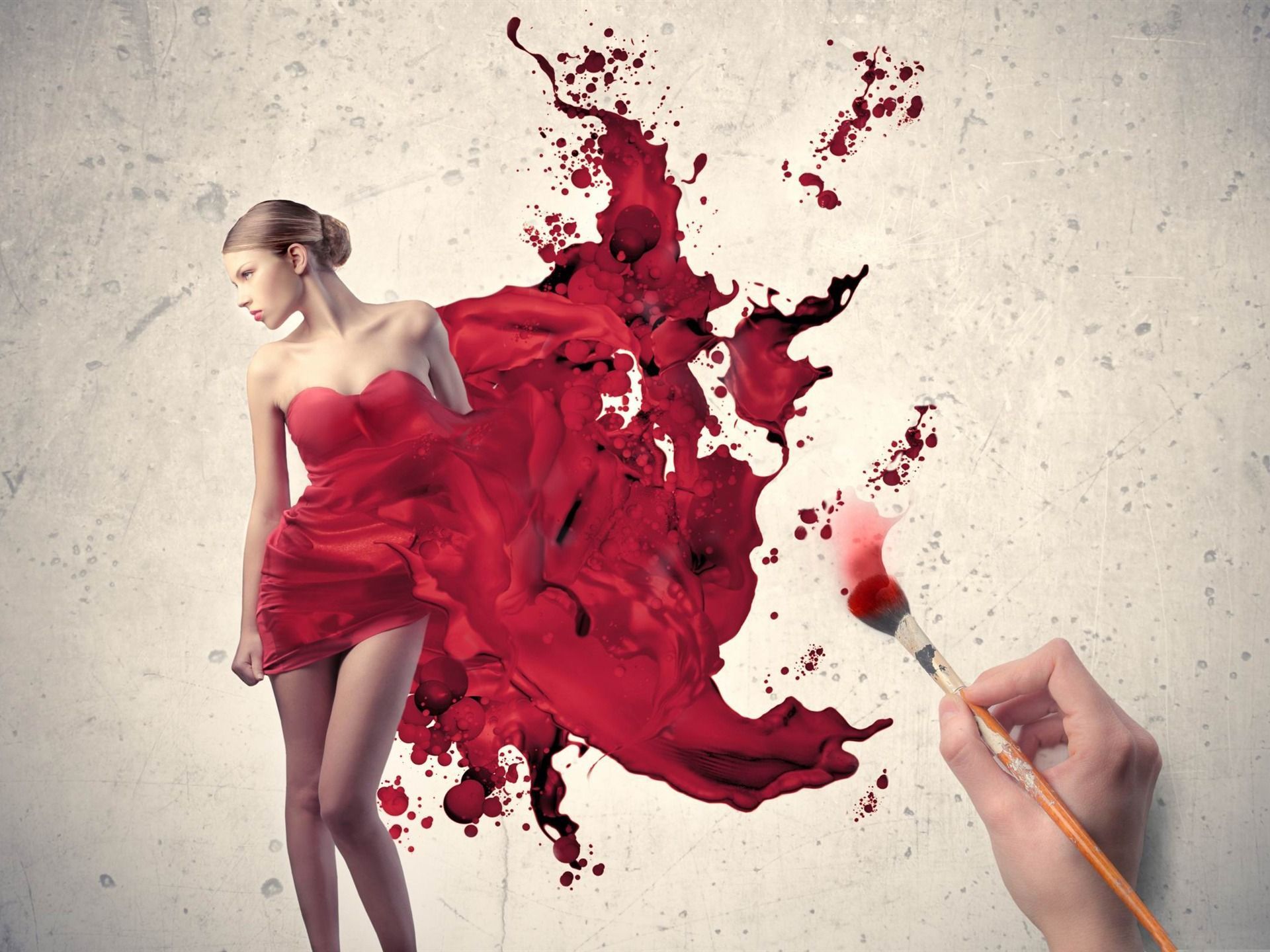 1920x1440 Painting The Woman In Red Creative Design Wallpaper