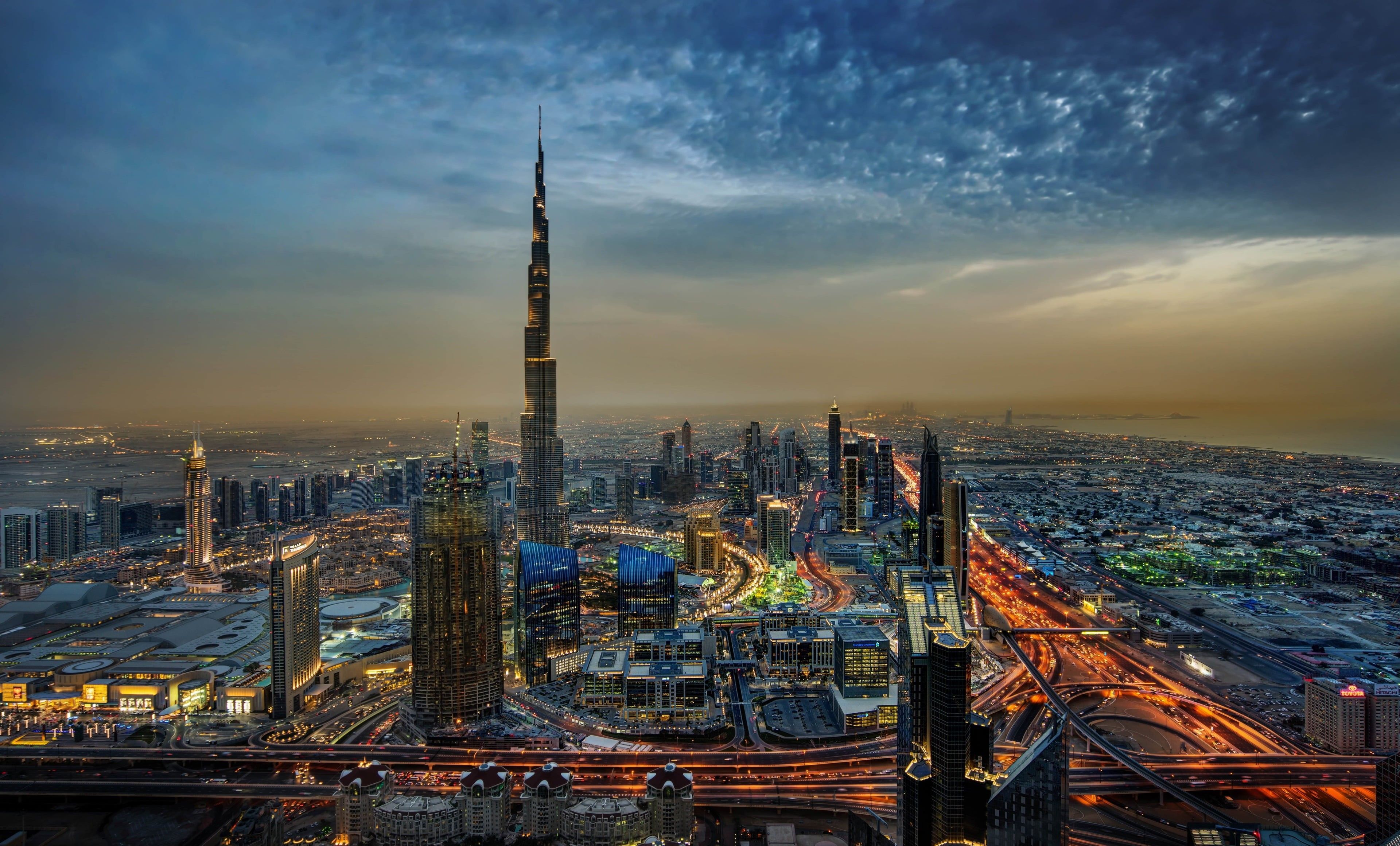 3840x2321 Wallpaper / 4K, city, cloud, travel destinations, illuminated, dubai 4k wallpaper most downloaded, architecture, sunset, tower, tall, office building exterior free download