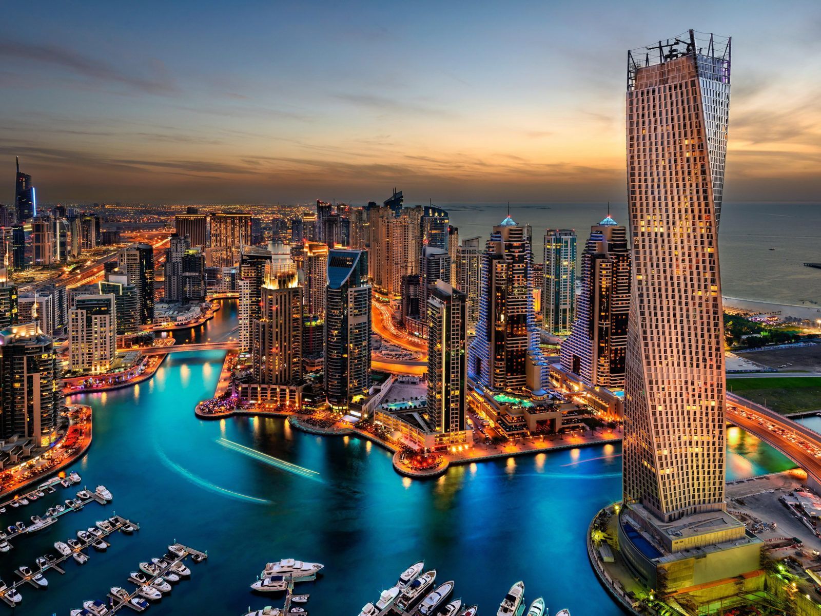 1600x1200 Dubai Night Wallpaper HD Buildings Skyscraper :