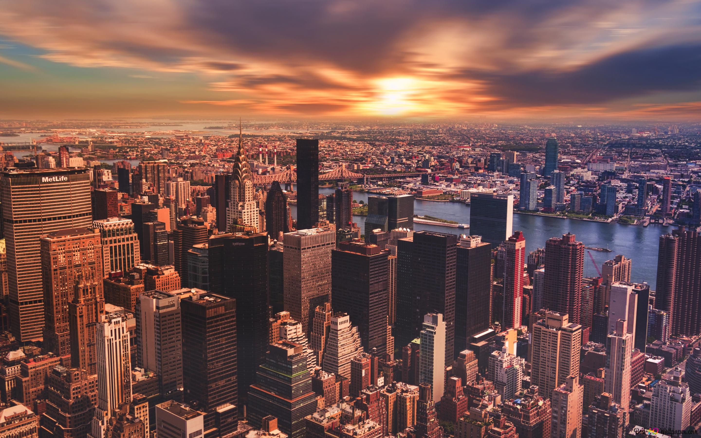 2880x1800 High angle view of cityscape against cloudy sky York City 4K wallpaper download