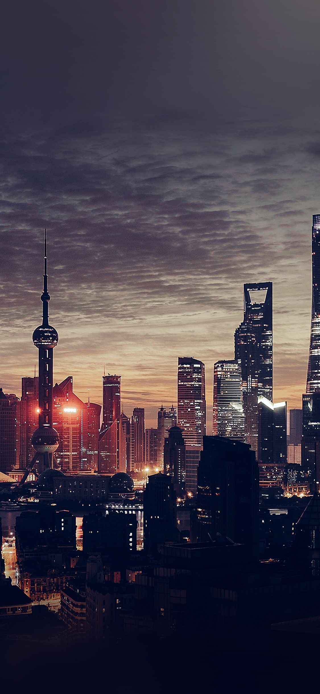 1125x2436 iPhone X wallpaper. city shanghai night building skyline sunset romantic